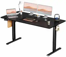 Sweetcrispy - 63" x 24" Modern Electric Adjustable Standing Desk, Rising Gaming Desk with Hooks and Wire Hole for Home Office - Black