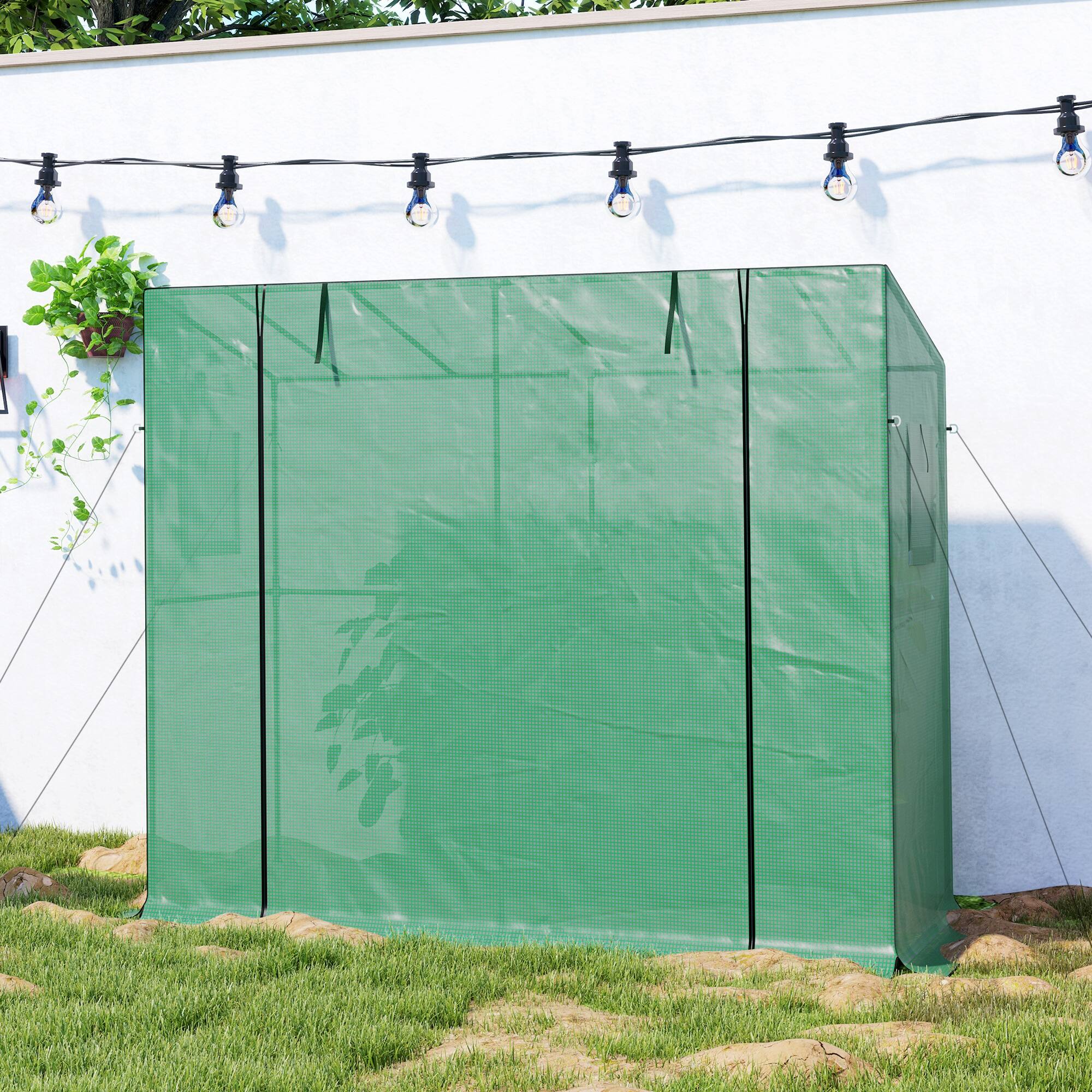 Alt View 7. Outsunny - 6.6' x 2.5' x 5.6' Lean-to Small Greenhouse for Outdoors, Portable Greenhouse with UV-resistant PE Cover.