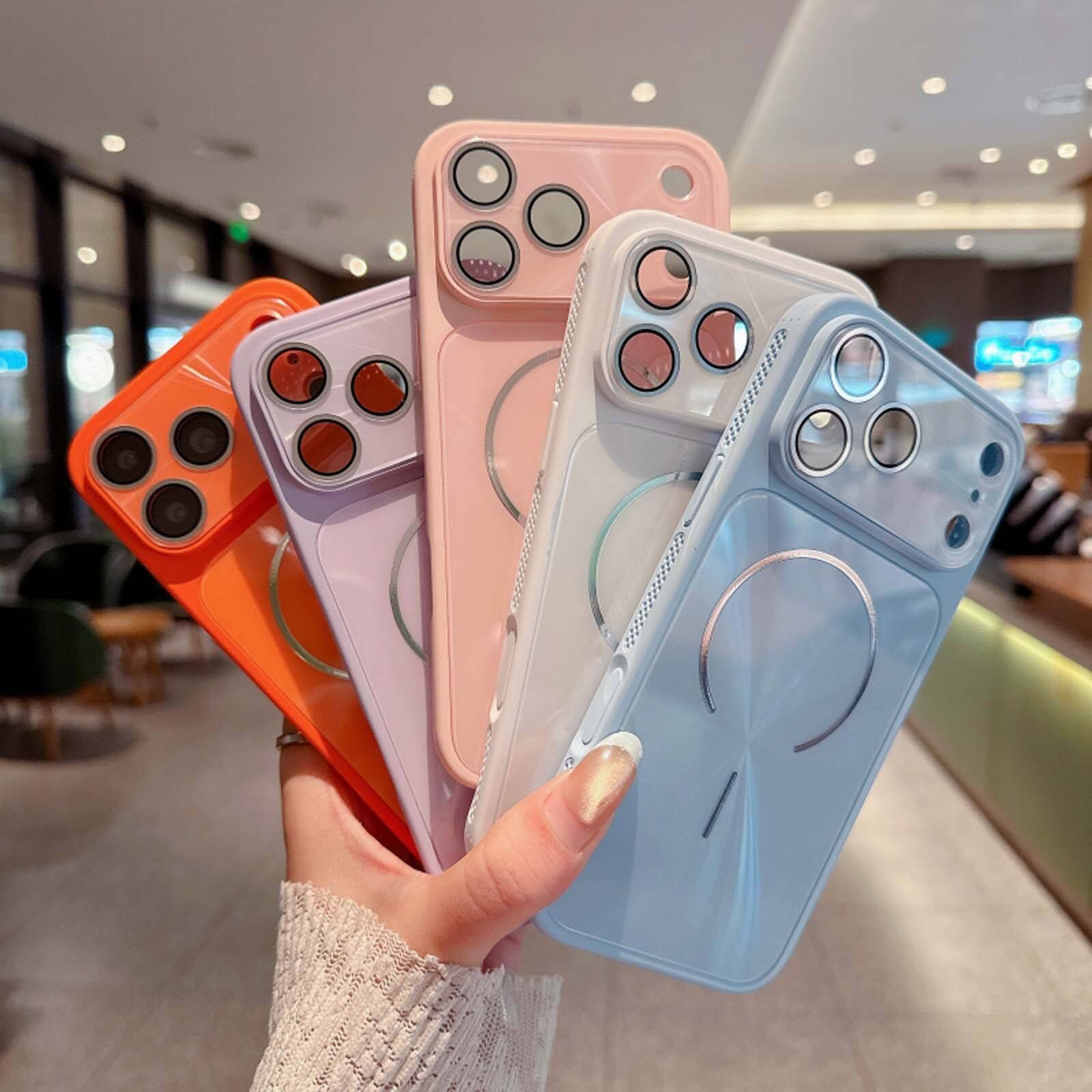 Angle. Dteck - Magnetic Shockproof Phone Case for Apple iPhone 17 Pro, CD Texture Slim Hybrid Protective Cover Built-in Lens Film - Rose.