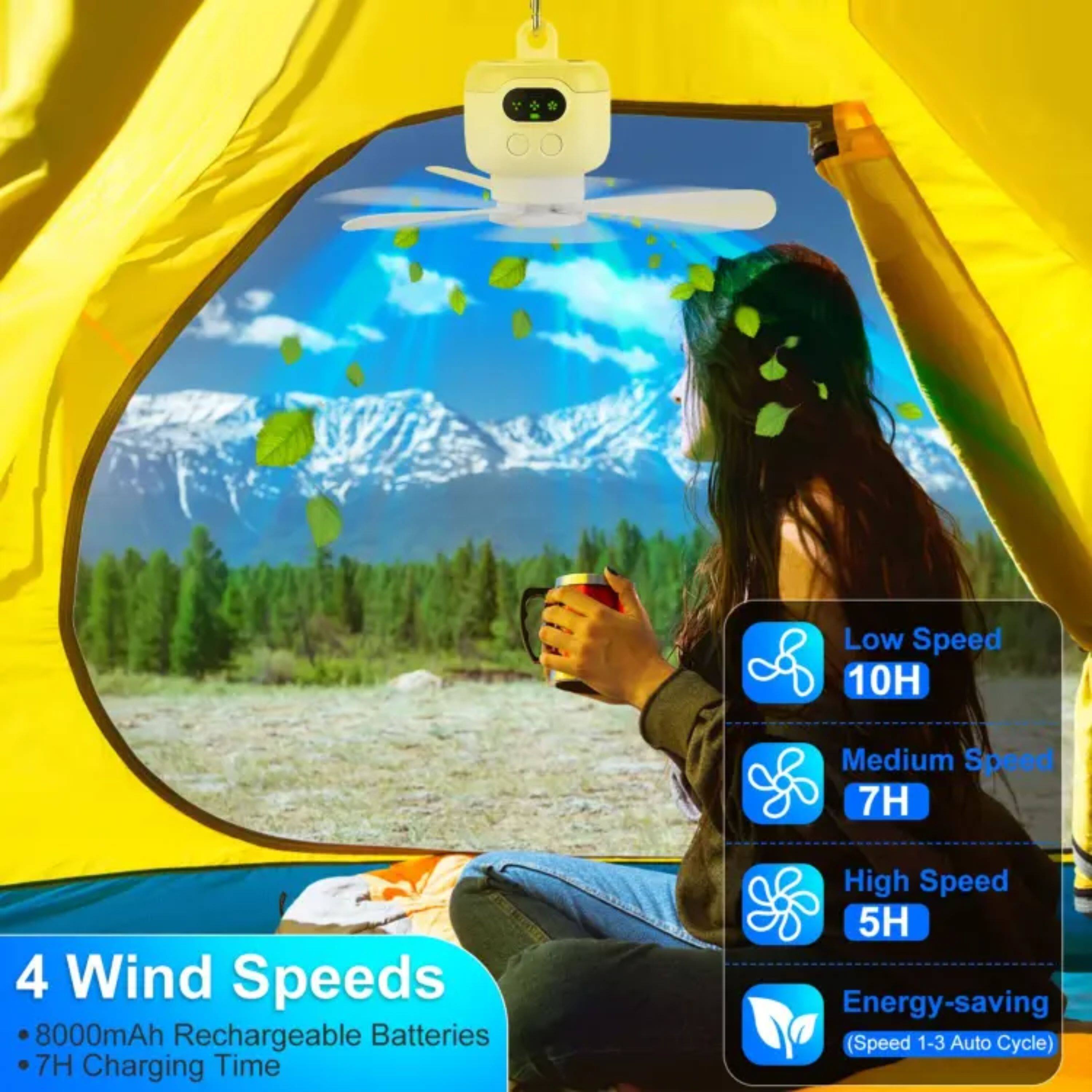 Low Speed 10H  
Medium Speed 7H  
High Speed 5H  
4 Wind Speeds  
8000mAh Rechargeable Batteries  
7H Charging Time  
Energy-saving (Speed 1-3 Auto Cycle)