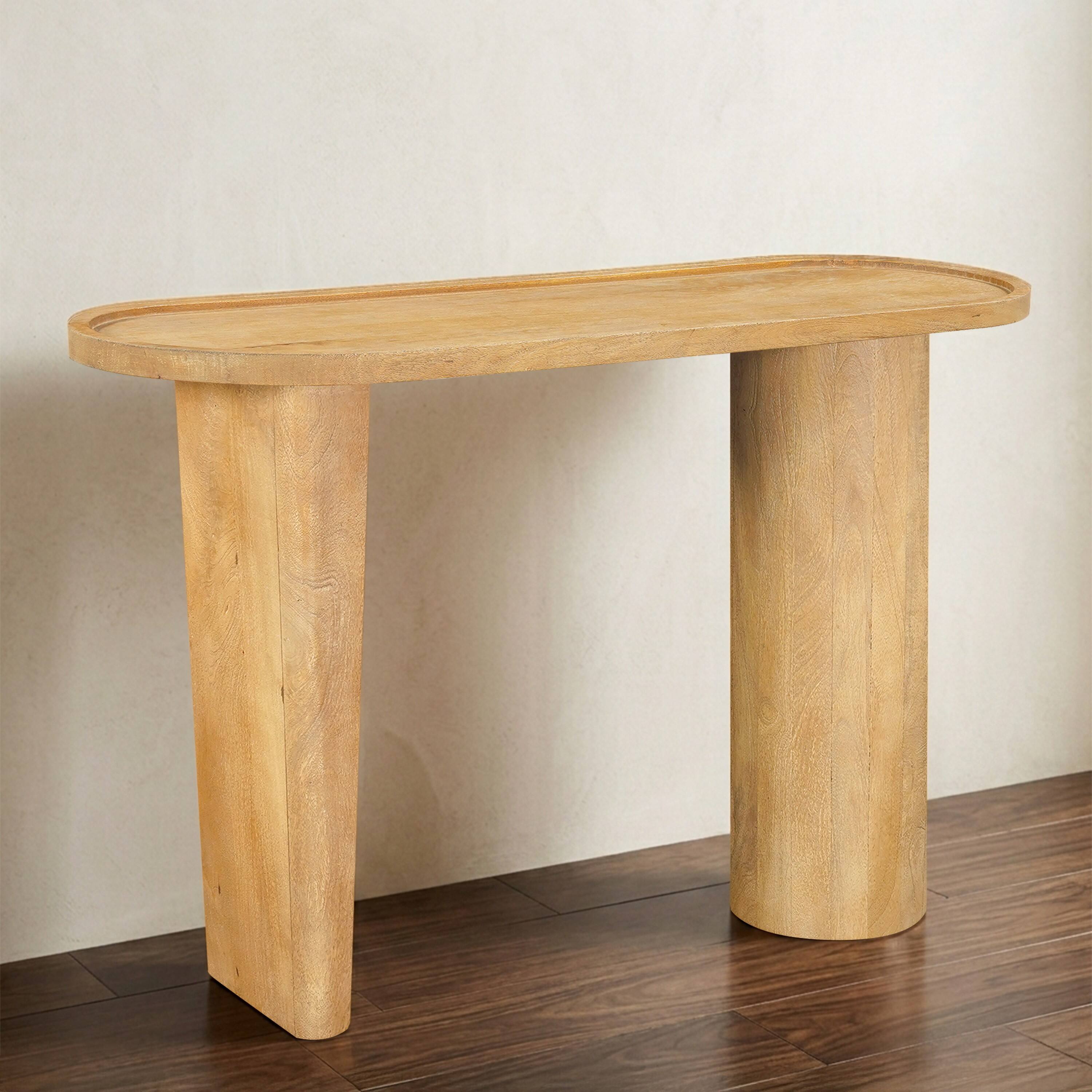 Alt View 3. Manhattan Lane - Sofa Console Table, 47 Inch Raised Edge Oval Shape Tray Top, Sandblasted Natural Brown Mango Wood - Natural Brown.