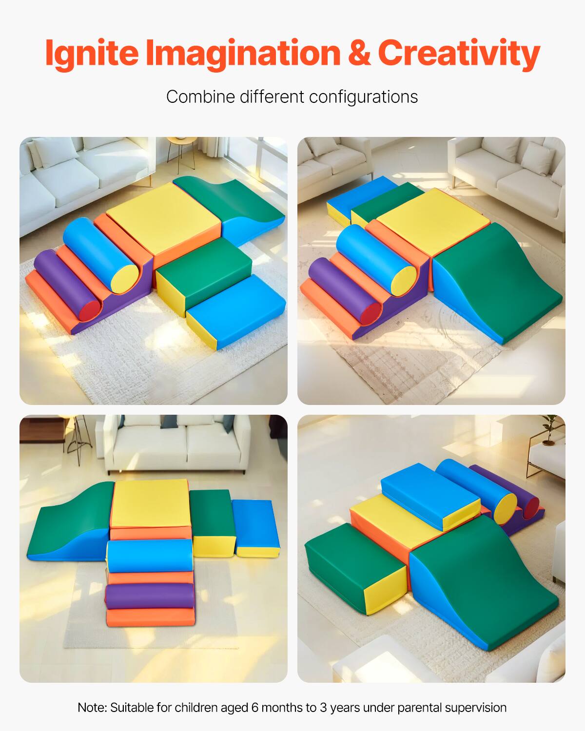 Ignite Imagination & Creativity

Combine different configurations

Note: Suitable for children aged 6 months to 3 years under parental supervision