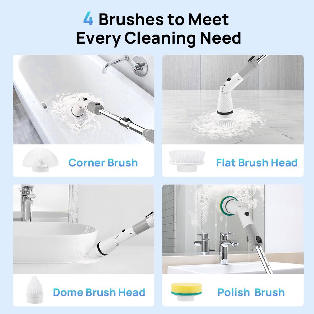 4 Brushes to Meet Every Cleaning Need

- Corner Brush
- Flat Brush Head
- Dome Brush Head
- Polish Brush