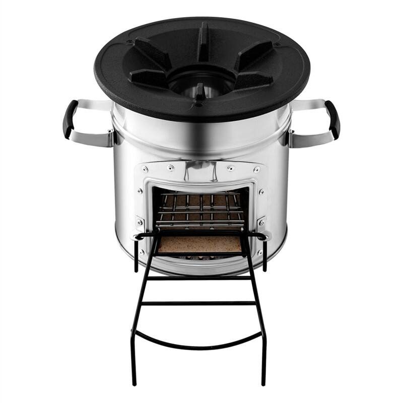 Angle. HTUTWOO - Camping Rocket Stove - Portable Wood Burning Stove with Carrying Bag, Stainless Steel, Single Door for Outdoor - Silver.