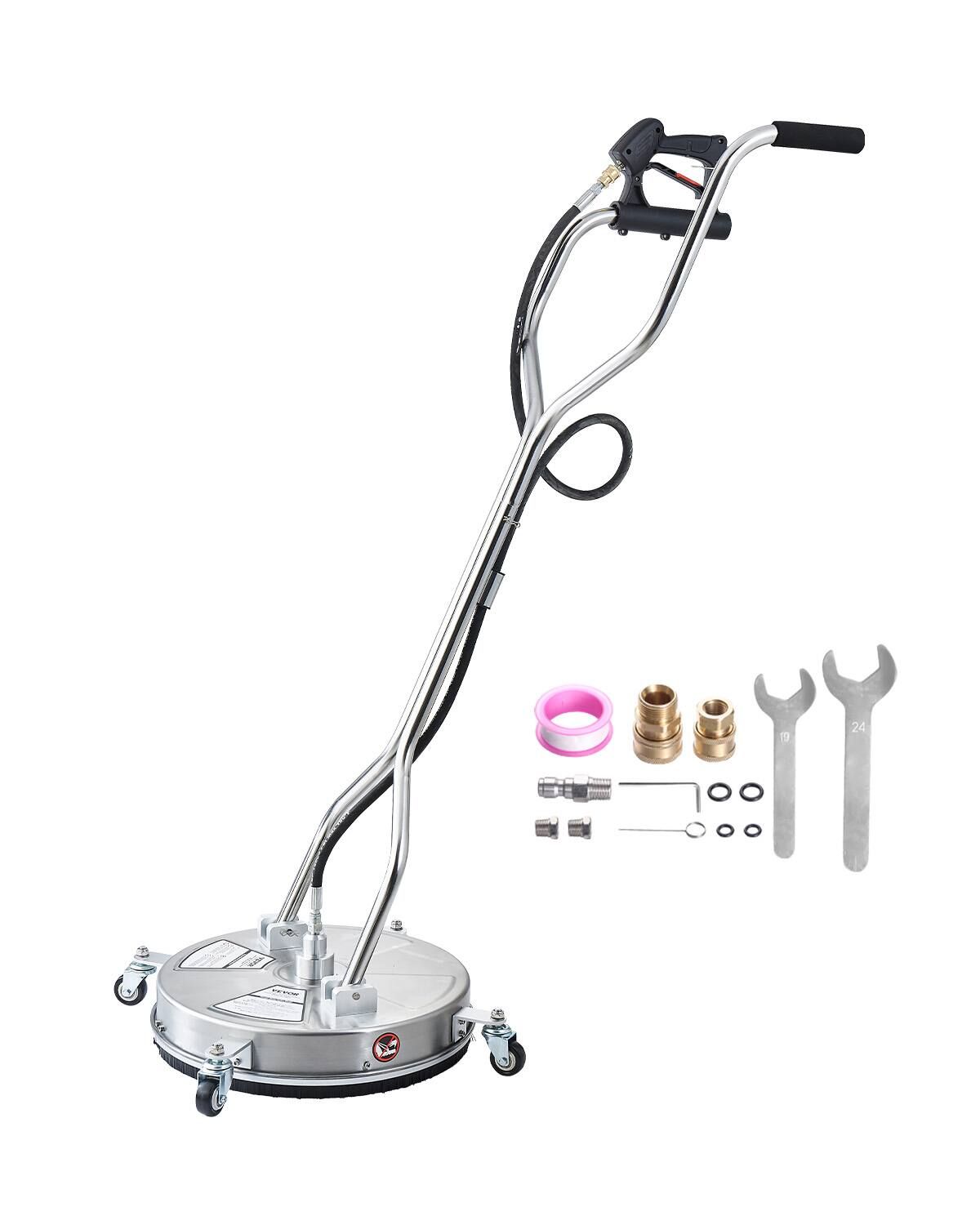 Front. VEVOR - 18" Pressure Washer Surface Cleaner, Stainless Steel Pressure Washer Attachments with 4 Wheels, 4000 Max PSI - Silver.