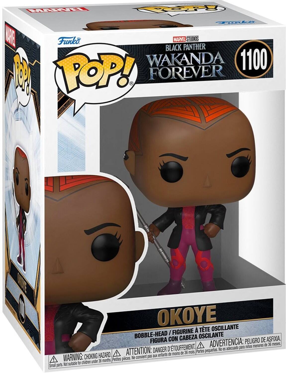 MIRII POPY Tliy AE Funko. BLACK MARVEL PANTHER STUDIOS WAKANDA 1100 M POP! E FOREVER COTE I OKOYE  TTE OSCILANTE BOBBLE-HEAD / FIGURINE CON CABEZA OSCILANTE ASFIXIA. FIGURA ADVERTENCIA: PELIGRO DE menores de 36 meses. D'TOUFFEMENT. adecuado para ninos ATTENTION: DANGER Partes pequeas. No eS de moins de 36 mois CHOKING HAZARD. WARNING: under 36 months Petites pieces. Ne Not suitable for children Small parts.