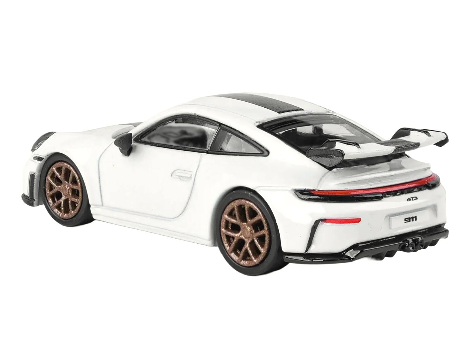 Left. Paragon - 2025 Porsche 911 GT3 (992.2) Grand Prix White with Carbon Stripe 1/64 Diecast Model Car by Paragon - White.