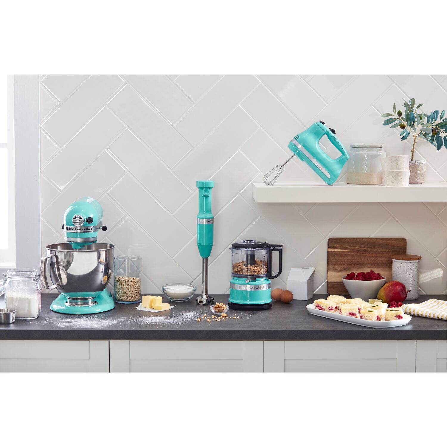 Angle. KitchenAid - Ultra Power 5-Speed 60W Hand Mixer in Aqua Sky - Aqua.