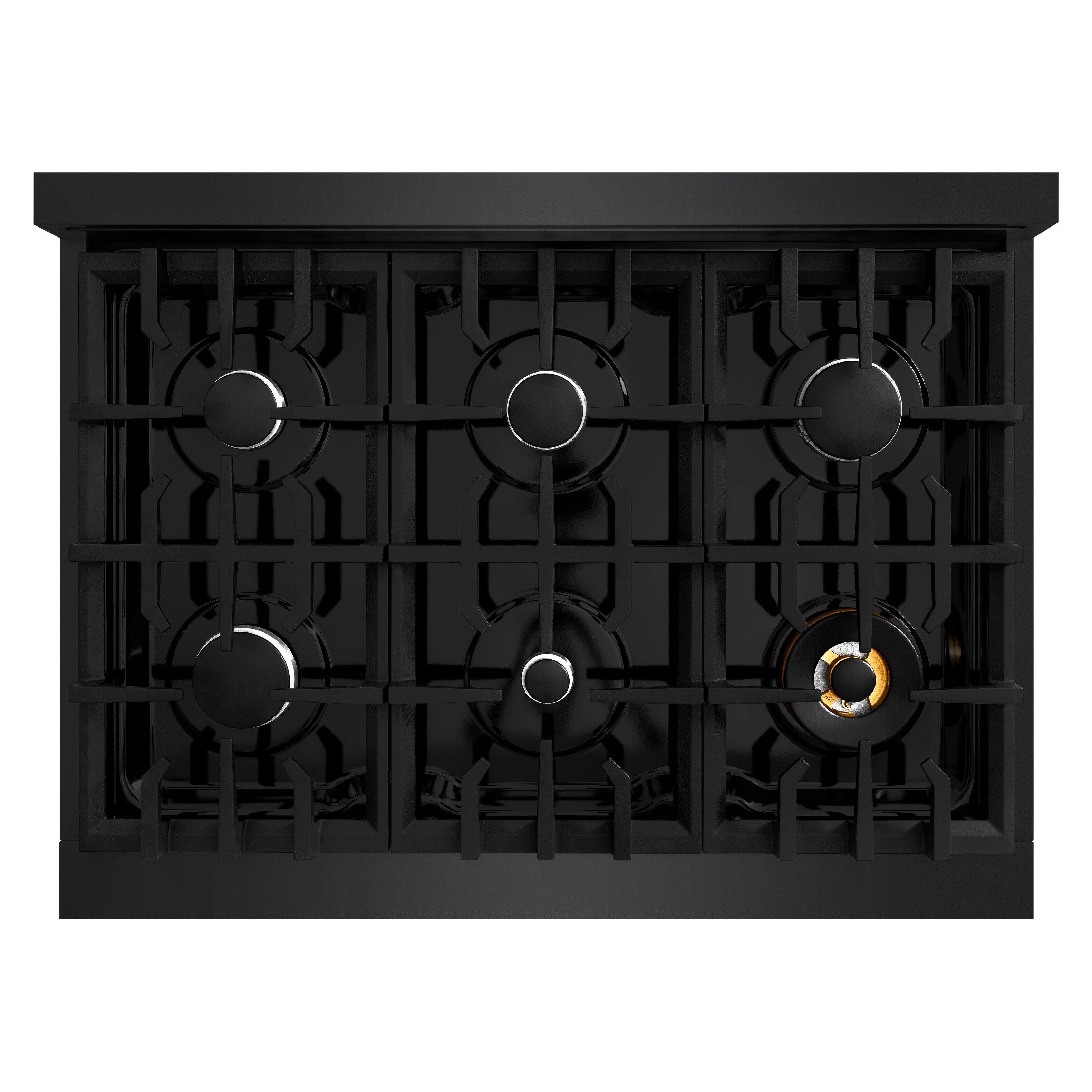 Left. ZLINE - ZLINE 36" Select Dual Fuel Black Stainless Steel Range w/ 6 Burners & Convection Oven (HDRB-36) - Stainless Steel.