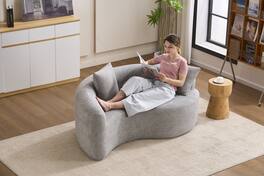 Trinkets Crazed - S-Curved Loveseat Chenille Couches with 2 Pillows, Upholstered Luxury Plush Cloud Sectional Sofa - Light Gray