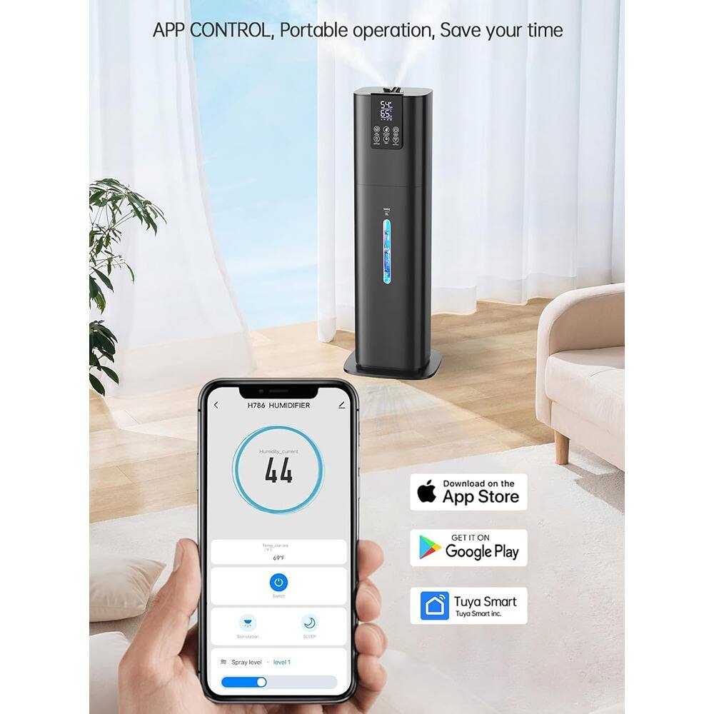 APP CONTROL, Portable operation, Save your time

H786 HUMIDIFIER

Humidity current: 44

Target: 66°F

Spray level: level 1

Download on the App Store

GET IT ON Google Play

Tuya Smart
Tuya Smart Inc.
