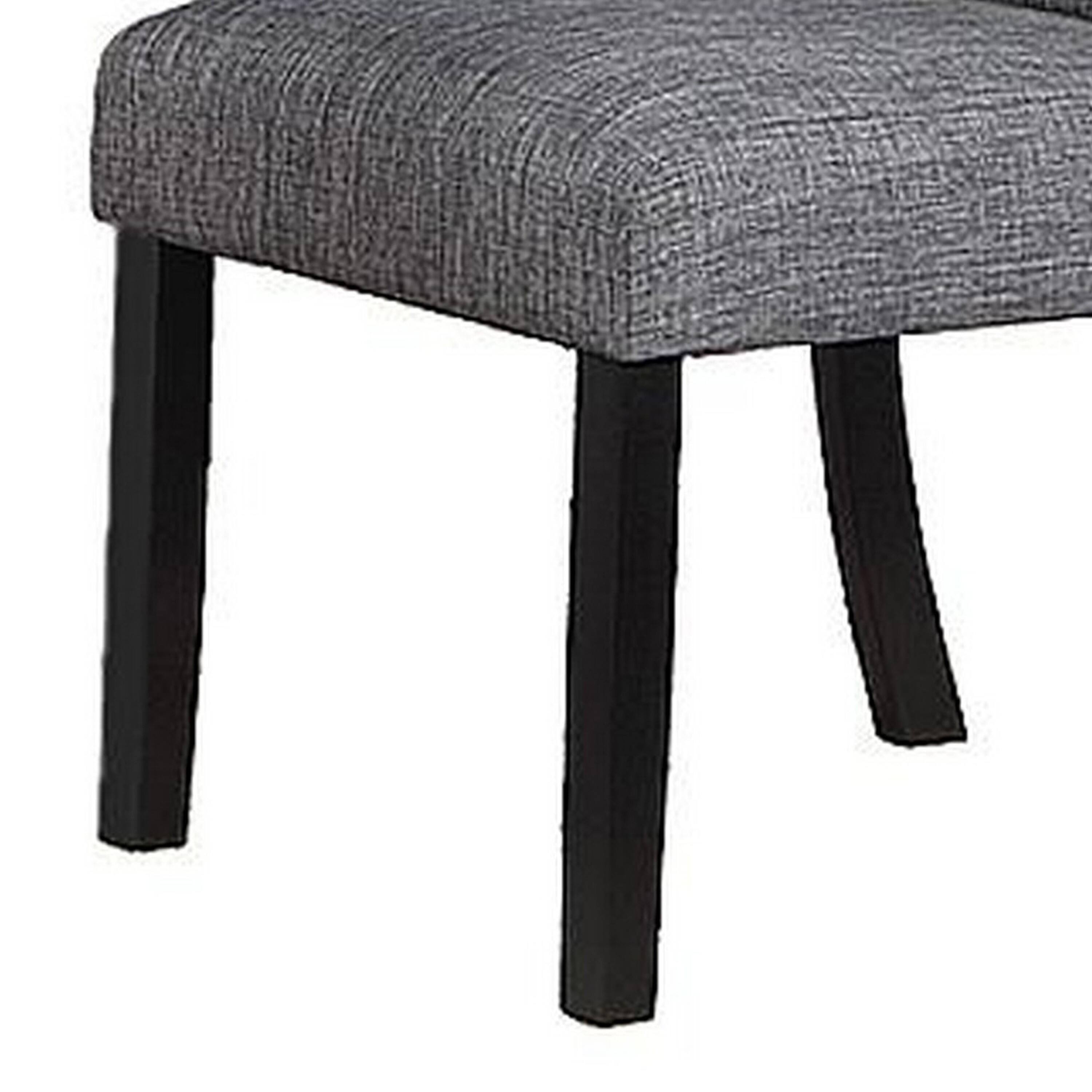 Alt View 3. Manhattan Lane - Jie 25 Inch Dining Chairs, Set of 2, Tufted Gray Upholstery, Rolled Top, Black Wood - Black, Gray.