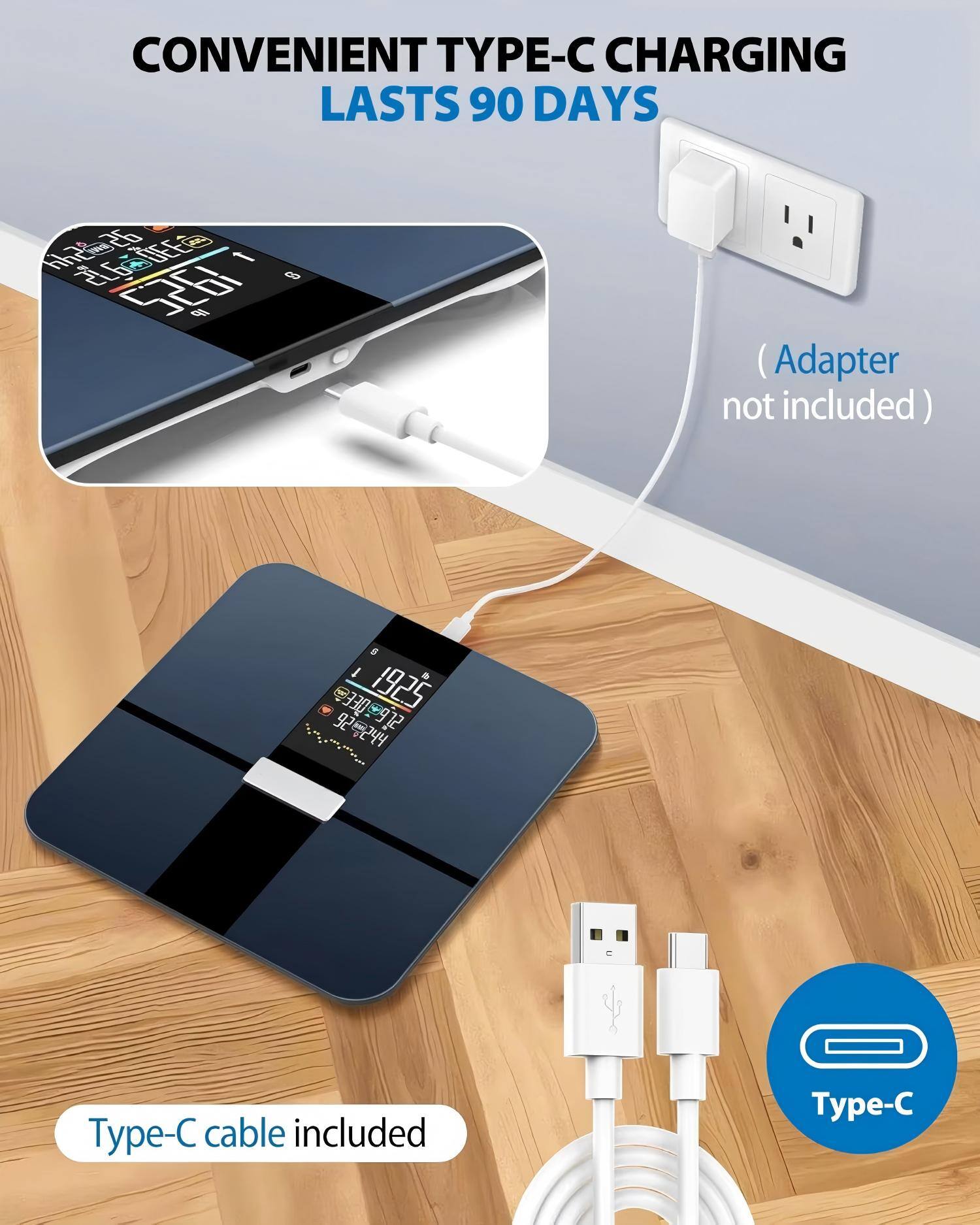 CONVENIENT TYPE-C CHARGING LASTS 90 DAYS  
(Adaptor not included)  
Type-C cable included