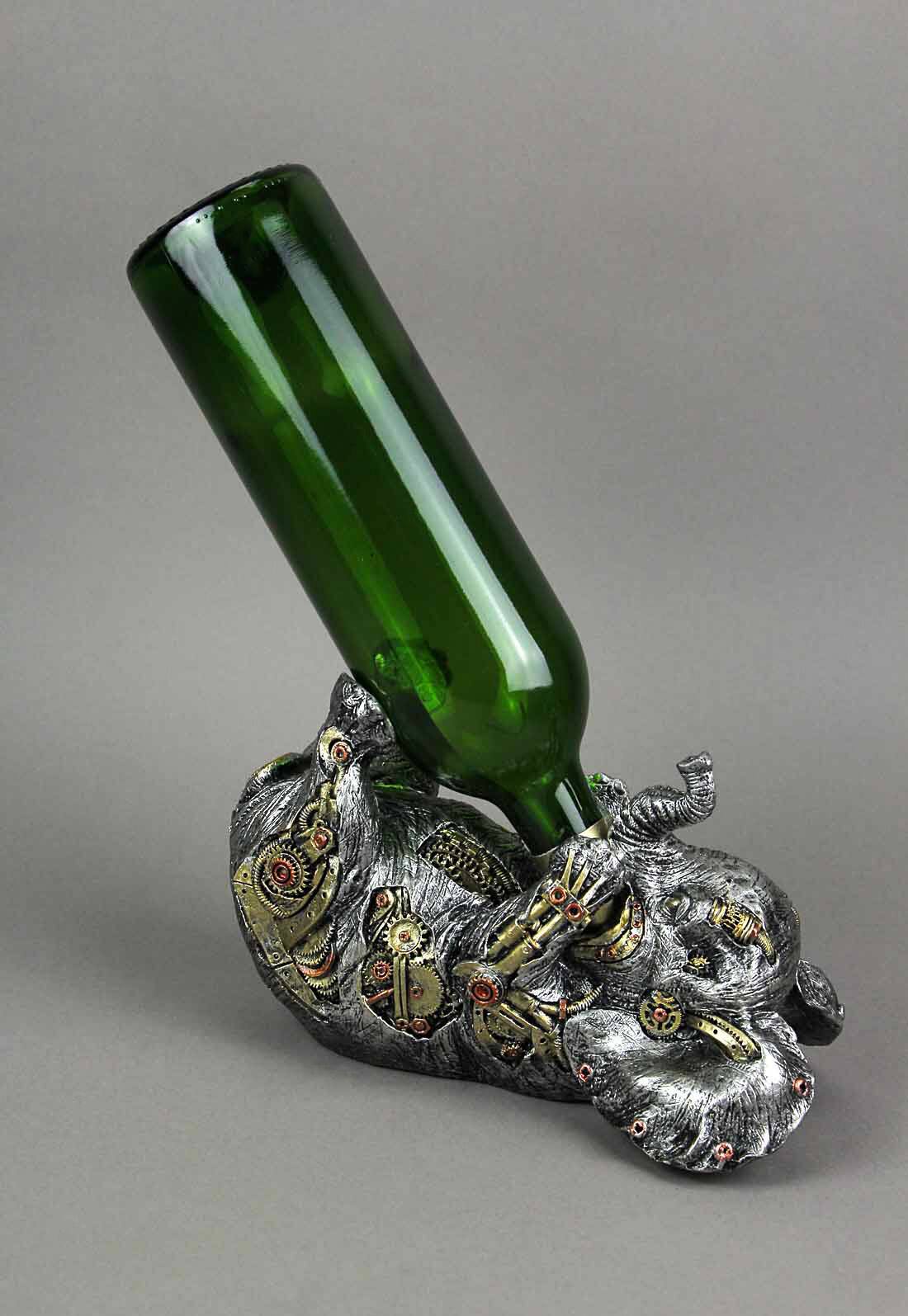 Alt View 1. Everspring Import Co. - Metallic Steampunk Elephant Decorative Single Bottle Tabletop Wine Holder Stand - Silver.