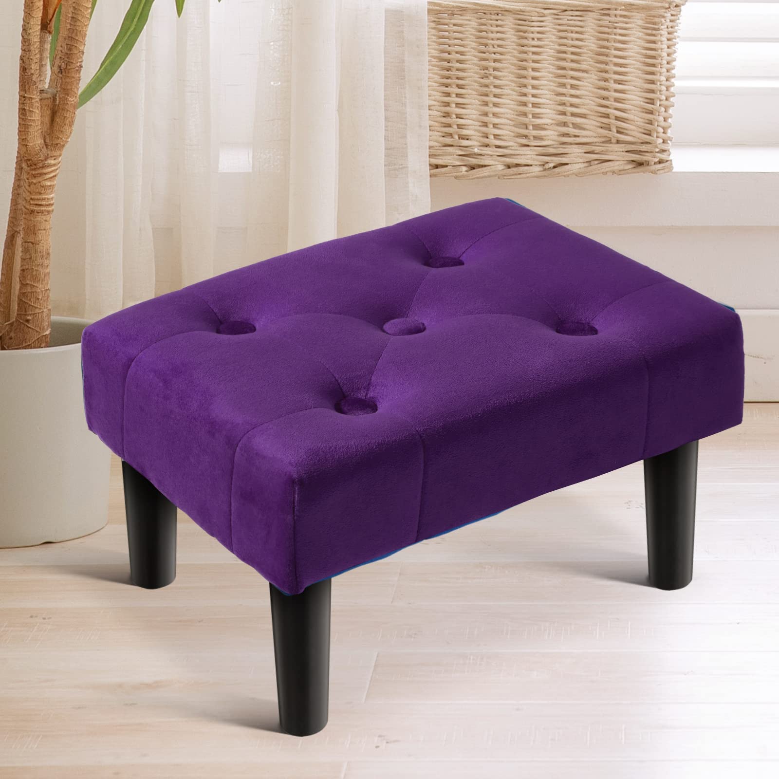 Alt View 5. JETRANSPORT - Small Footstool Ottoman Wooden Foot Stool Wood Sofa Footrest Extra Seating Living Room Entryway - Purple 1 PACK.