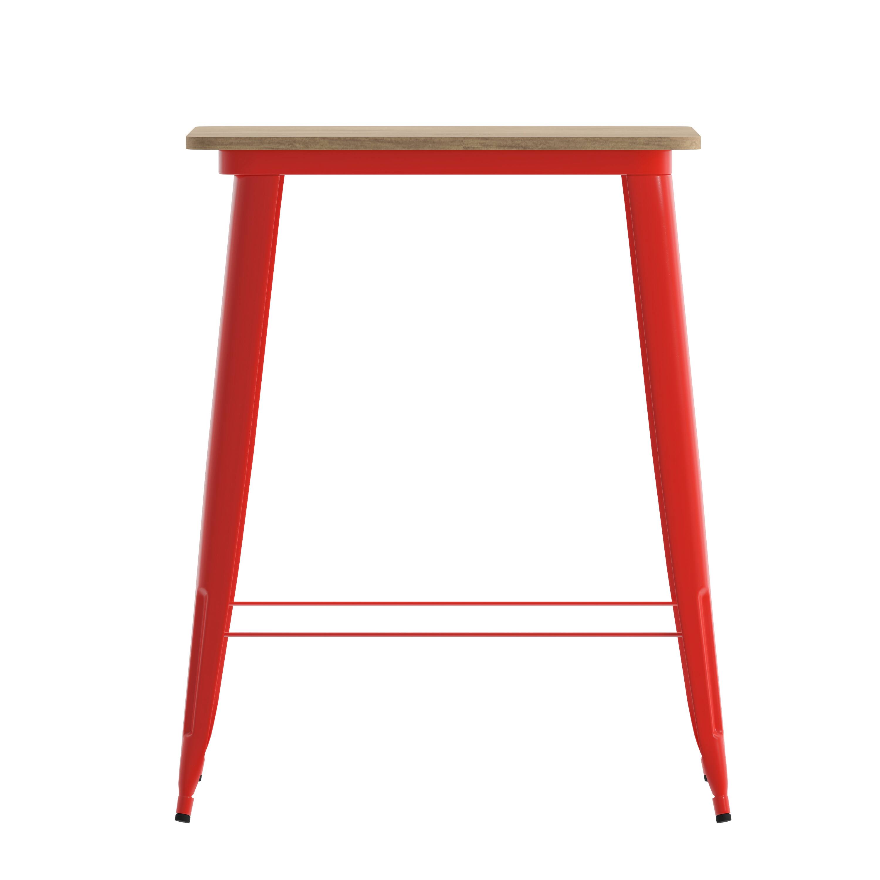 Alt View 8. Emma + Oliver - Drew Indoor/Outdoor Bar Top Table, 31.5" Square All Weather Poly Resin Top with Steel base - Brown Top/Red Frame.