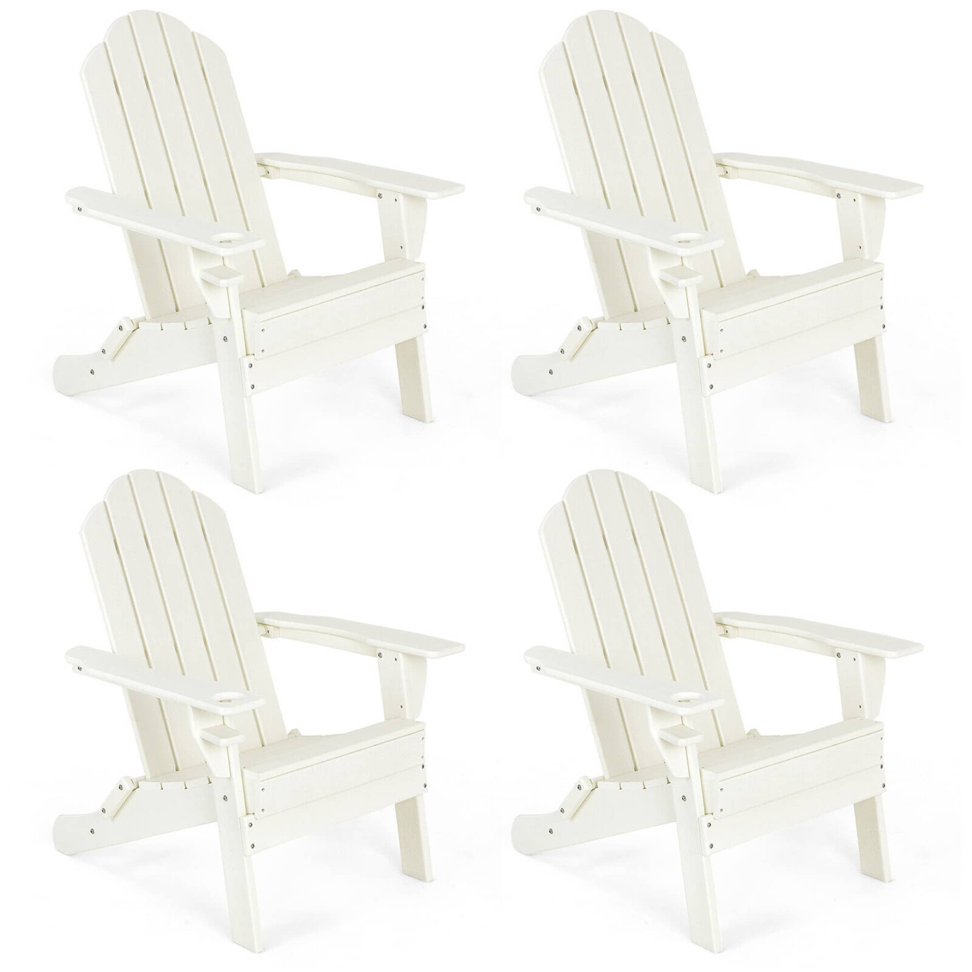 Gymax - 4PCS Patio Folding Adirondack Chair Weather Resistant Cup Holder Yard - White