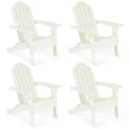 Gymax - 4PCS Patio Folding Adirondack Chair Weather Resistant Cup Holder Yard - White