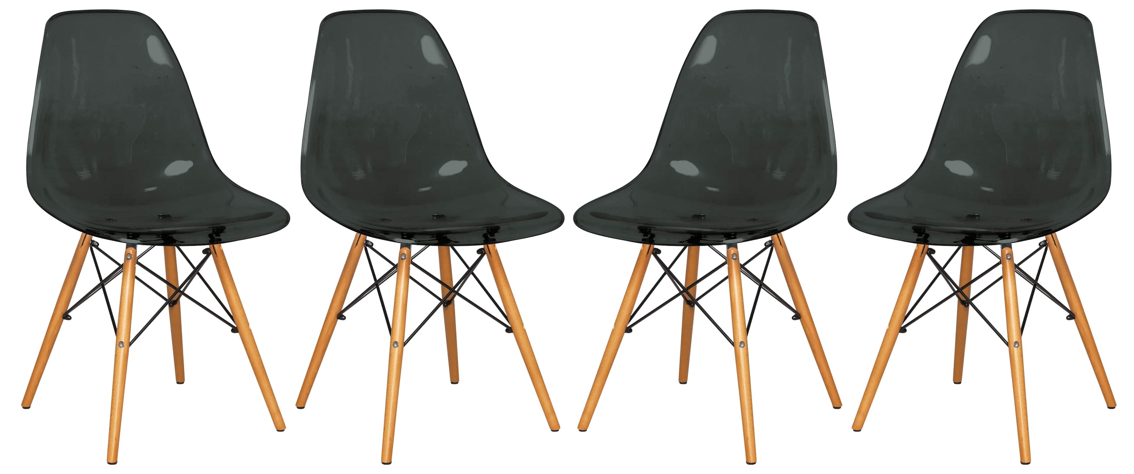 LeisureMod - Dover 4-PCS Modern ABS Plastic Dining Chair - Wood Dowel Legs Accent Chair - Transparent Black price history on PriceWatchPro