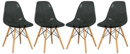LeisureMod - Dover 4-PCS Modern ABS Plastic Dining Chair - Wood Dowel Legs Accent Chair - Transparent Black
