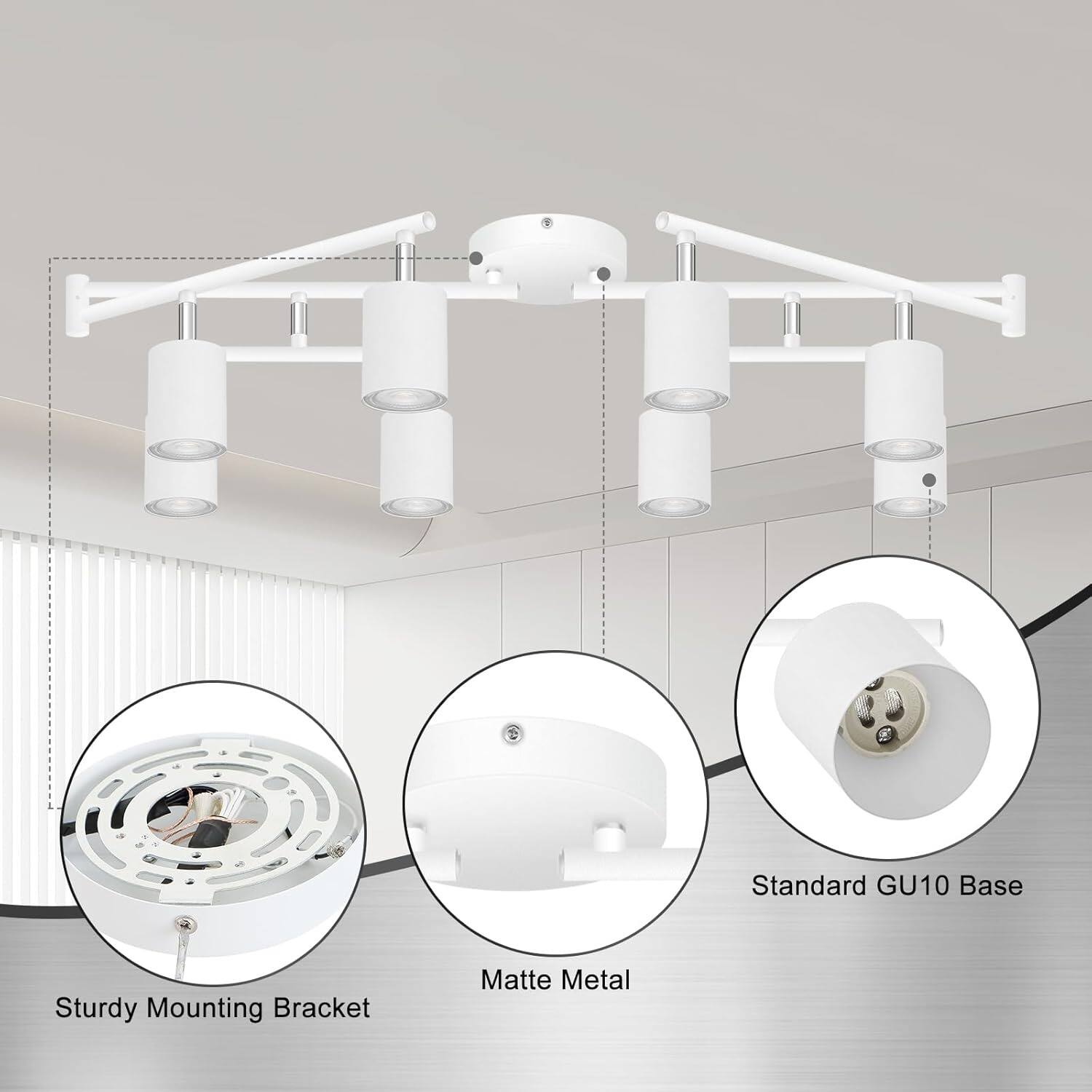 Standard GU10 Base  
Sturdy Mounting Bracket  
Matte Metal