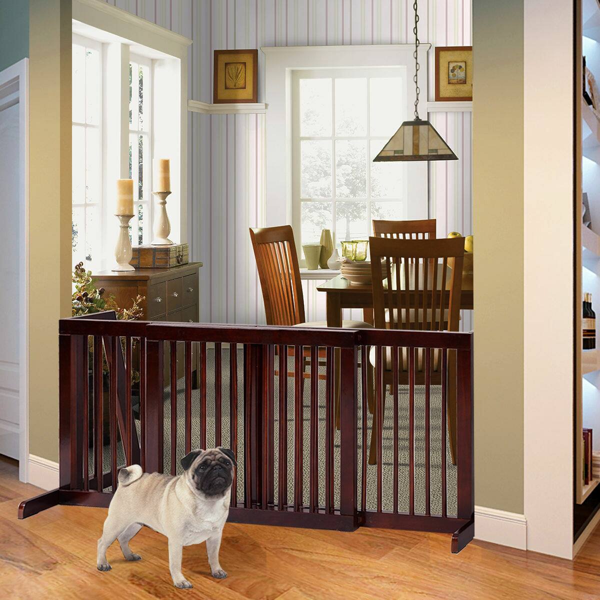 Alt View 1. Gymax - Gymax Folding Adjustable 3 Panel Wood Pet Dog Slide Gate Safety Fence.