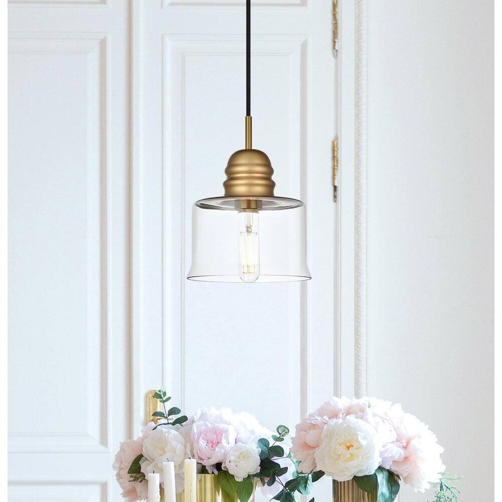 Alt View 6. Living District - Kenna 6.5 Inch Pendant Clear Shade in Satin Gold - Satin Gold And Clear.