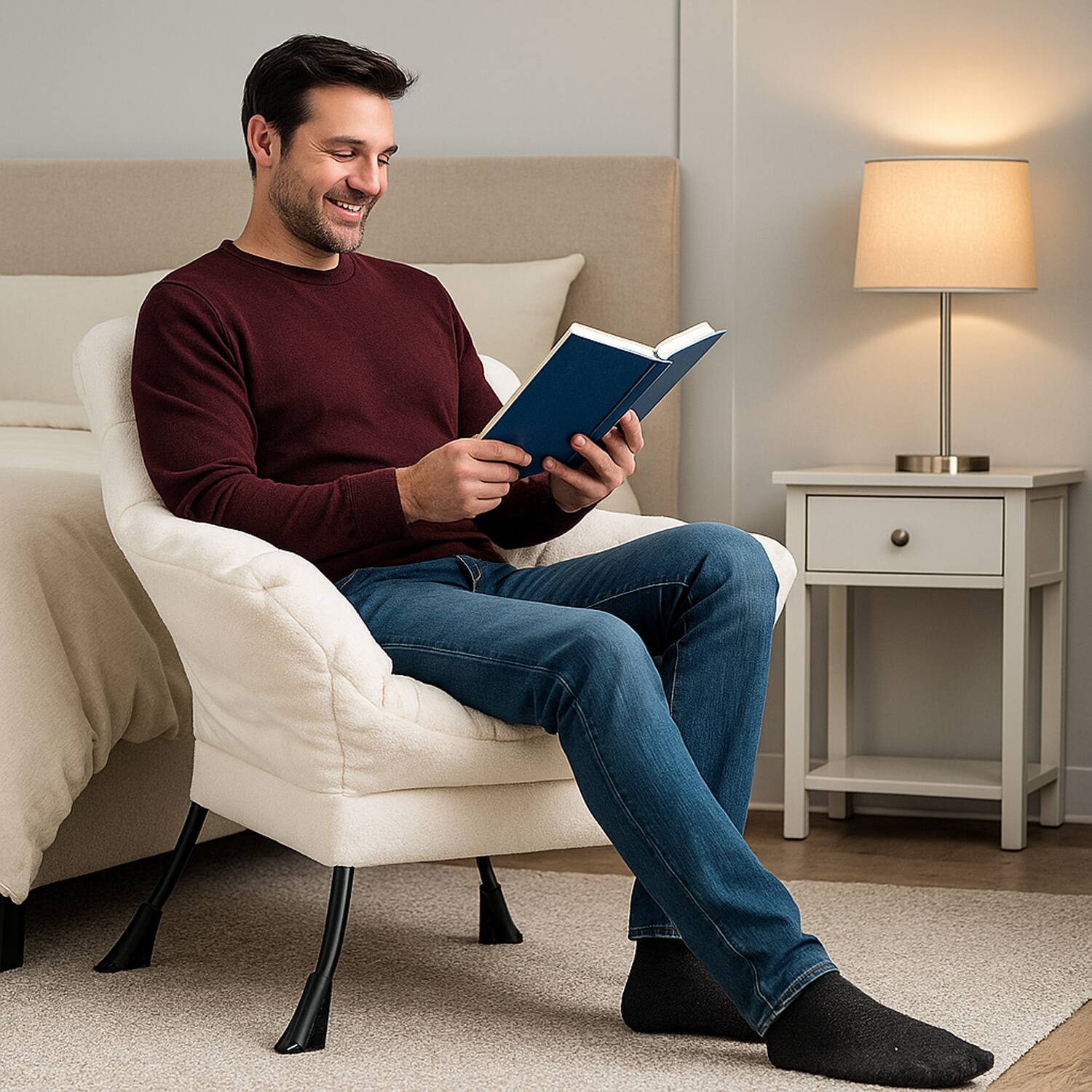 Angle. Hivvago - Upholstered Lounge Chair in Sherpa Fabric with Headrest - Beige.