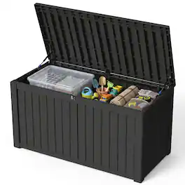 Yardgrace - 190 Gal. Resin Deck Box Outdoor Waterproof Storage Lockable UV Resistant for Patio Furniture Garden Tools Pool Supplies - Black