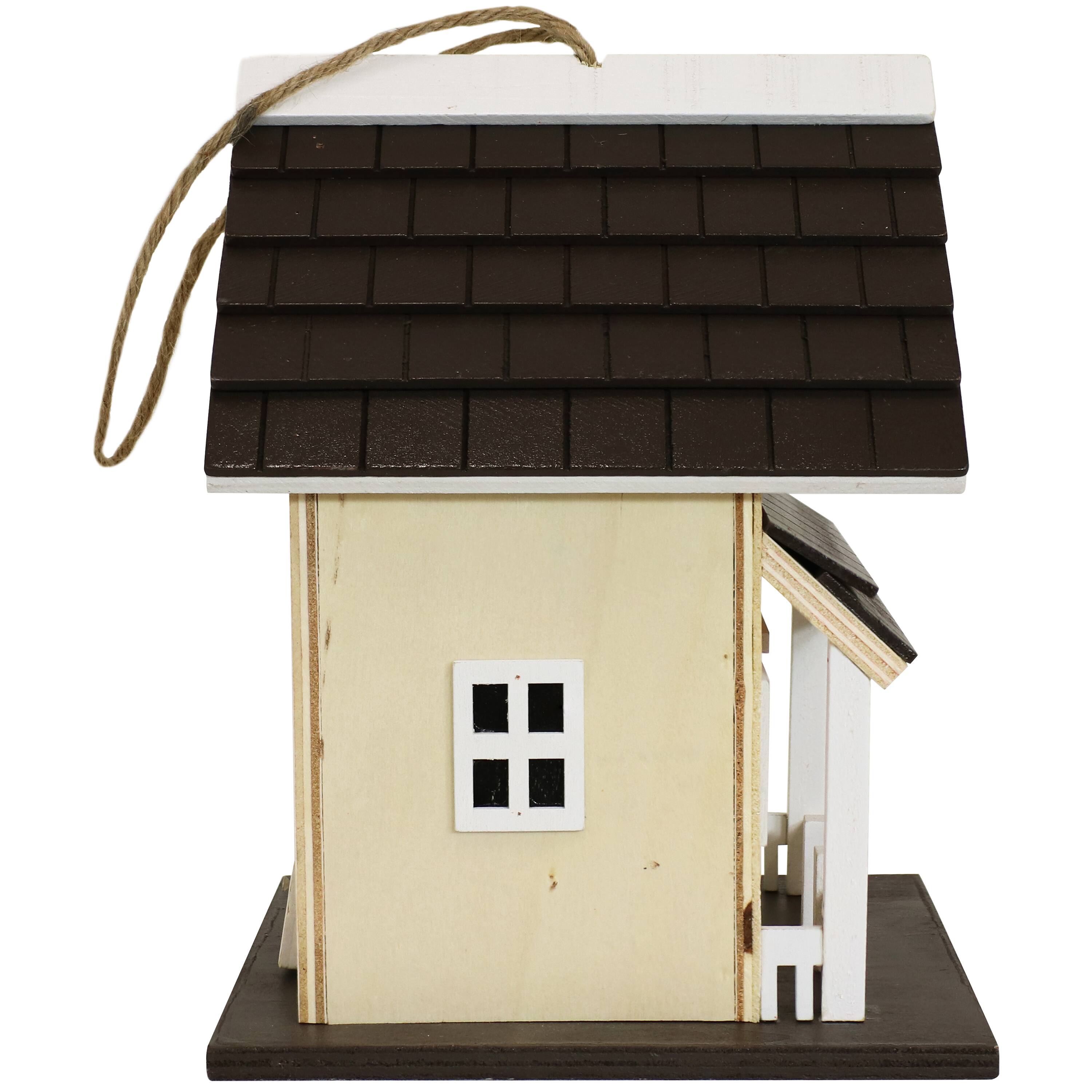 Alt View 10. Sunnydaze - 9.25 in Wooden Cozy Home Birdhouse with Solar LED Light - Cream.