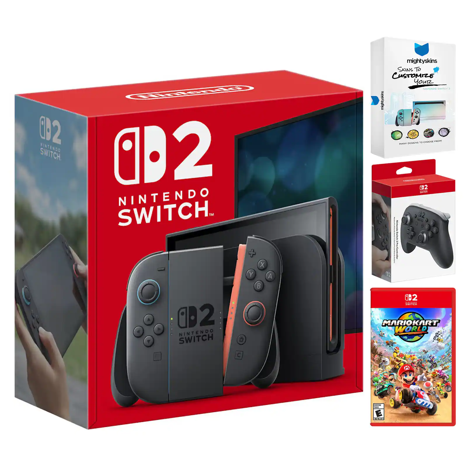 Sure, here is the corrected and grouped text from the image:

**Main Box:**
- CD2
- NINTENDO SWITCH
- NINTENDO SWITCH

**MightySkins:**
- mightySkins
- Skins To Customize Your Nintendo Switch
- MANY DESIGNS TO CHOOSE FROM

**Controllers:**
- CD2
- NINTENDO SWITCH

**Mario Kart World:**
- CD2
- MARIOKART WORLD
- Nintendo Switch

**Additional Text:**
- sumra migreyskins
- 002 M 092 NINTENDO SWITCH Y X 8 A 002
