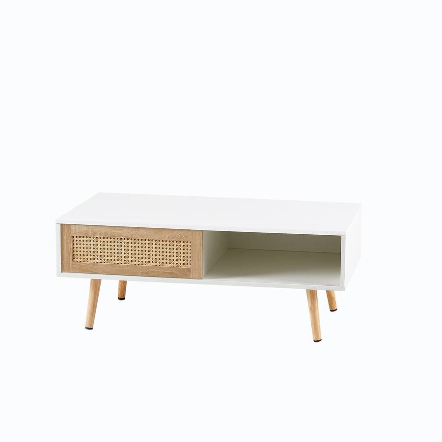 Closable Magazine Storage MERAVOM Mid Century Modern Coffee Table with Storage, Rectangle Wooden ...