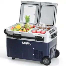 Aeitto - 12 Volt Car Refrigerator, 42QT(40L) Dual Temp Control Portable Car Fridge Freezer -4℉-68℉ Electric Cooler - Blue