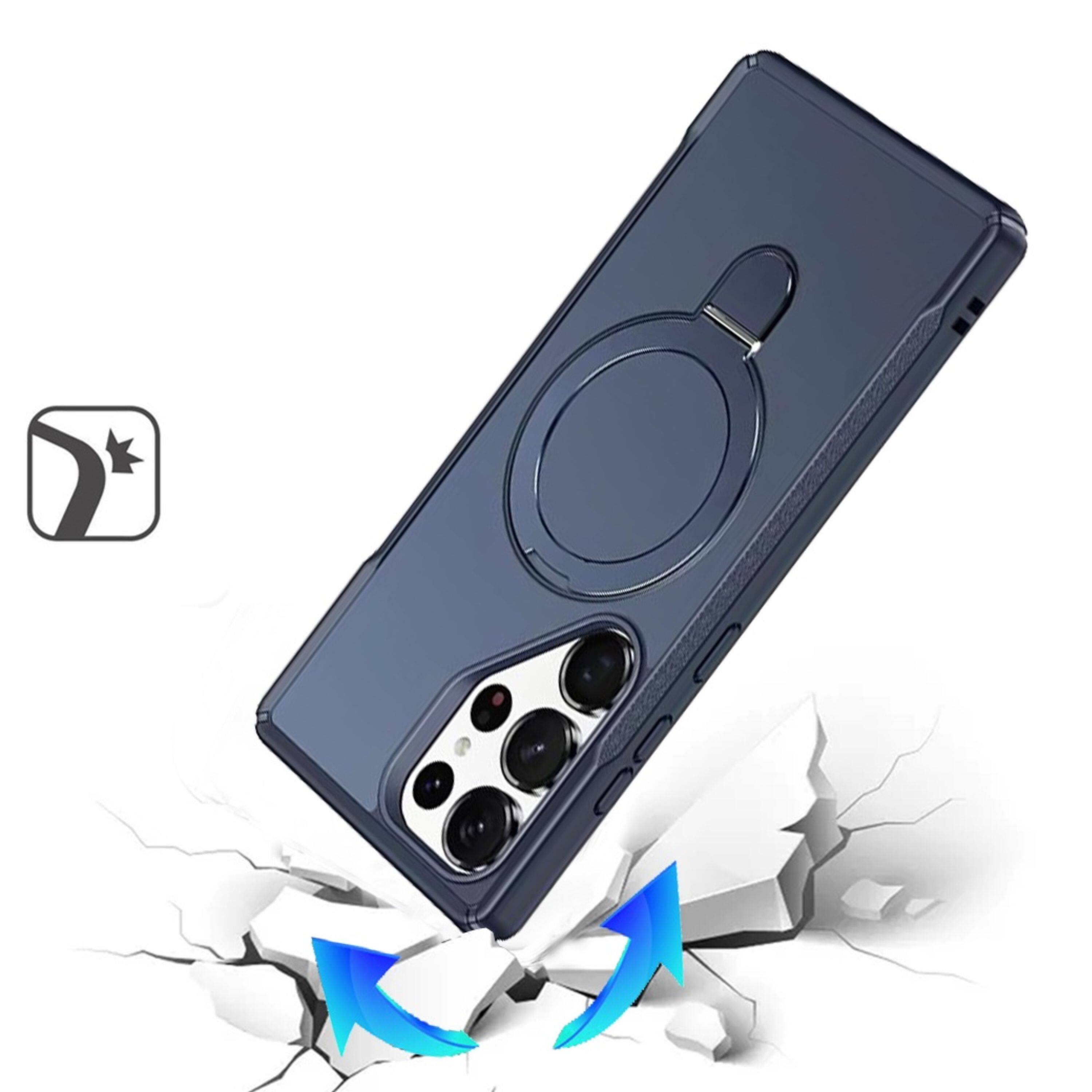 Left. Kitcheniva - Shockproof Magnetic Circle Stand Matte Phone Case With Tempered Glass For Samsung Galaxy S26 Ultra Navy Blue - Navy Blue.