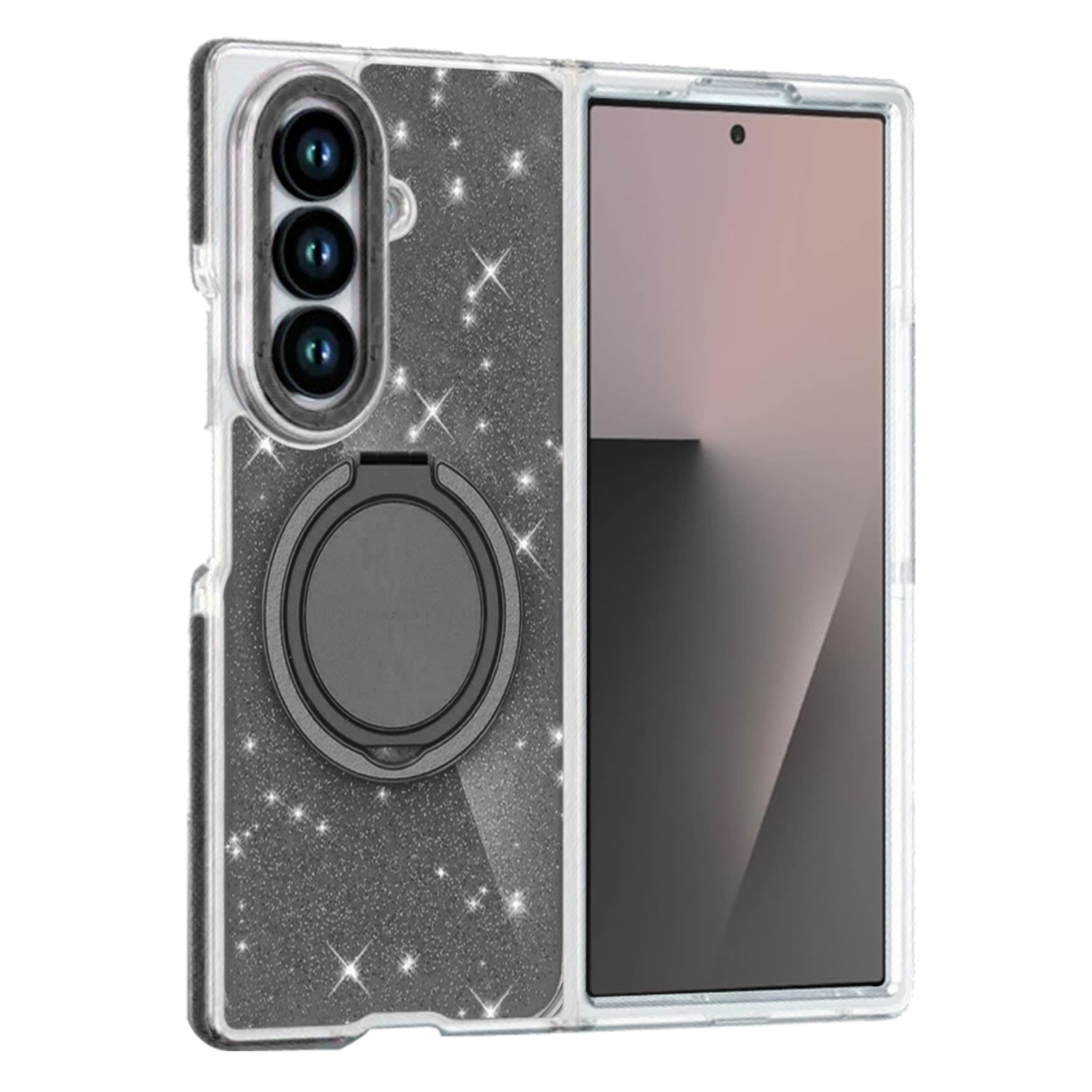 Kitcheniva - Full Glitter Magnetic Circle Stand Phone Case With Tempered Glass For Samsung Galaxy Z Fold7 - Black price history on PriceWatchPro