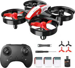 Bundle - Holy Stone - HS210 Mini Indoor Drone with Auto Hover, 3D Flips and 3 Batteries - Red