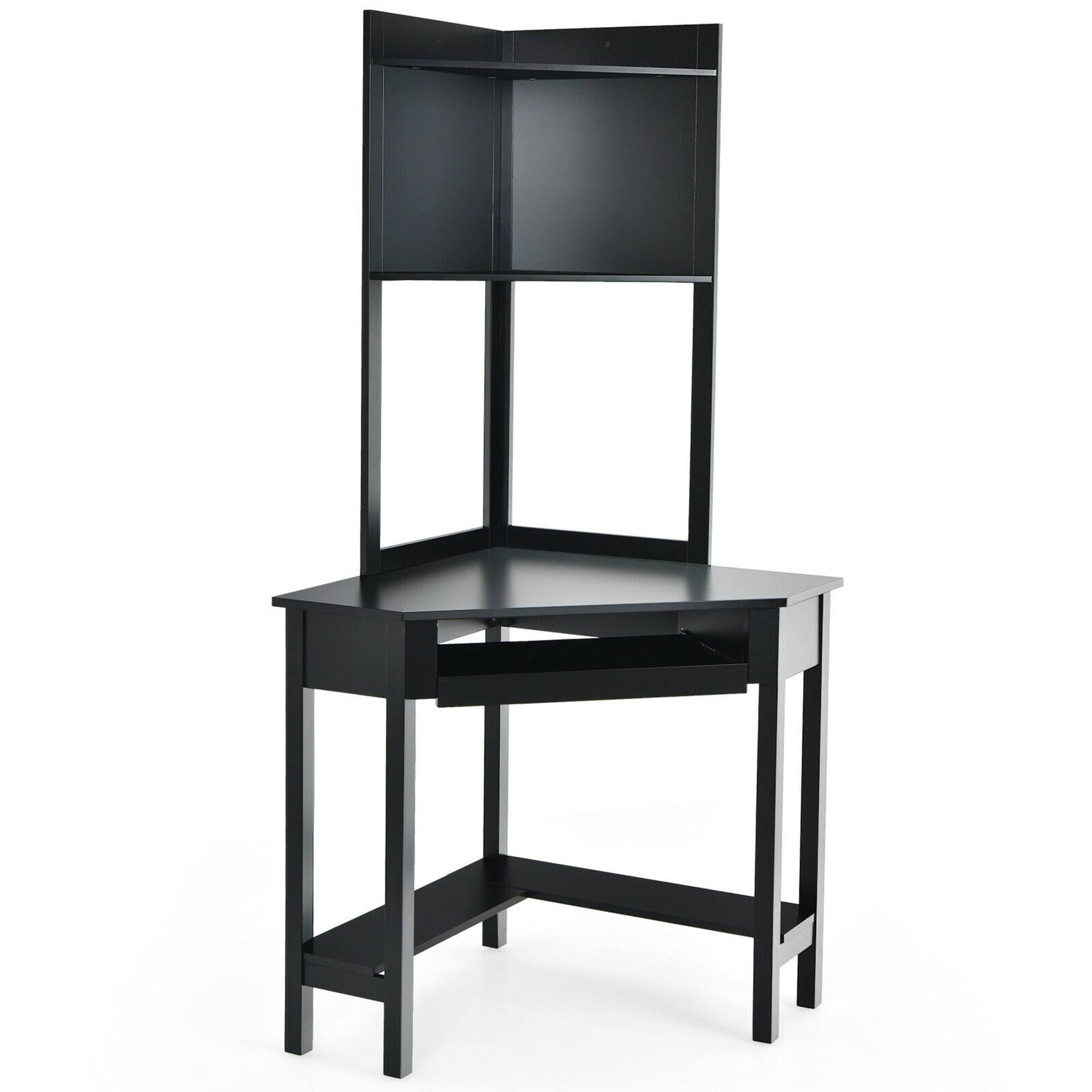 Alt View 9. Gymax - Gymax Corner Computer Desk Triangle Study Desk w/ Hutch & Keyboard Tray Black - Black.