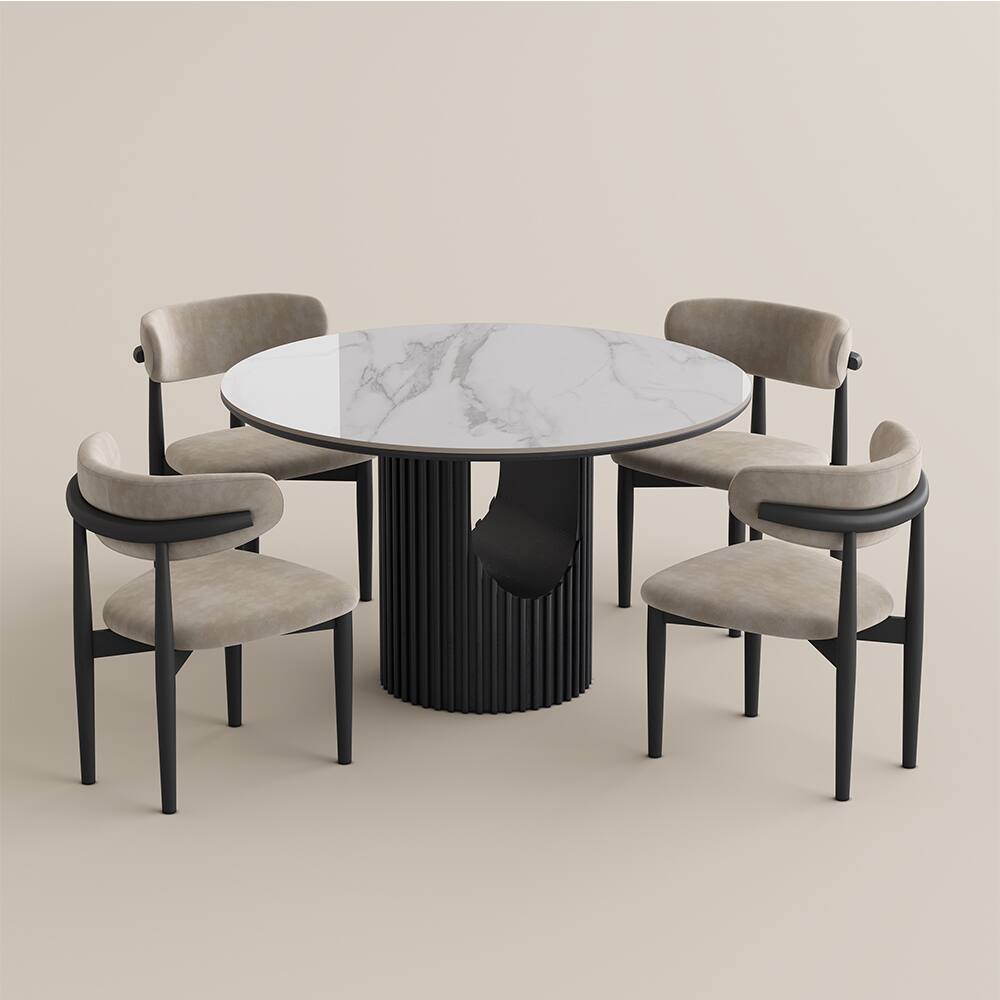 Alt View 8. POVISON - 47"Modern  Round Dining Table for 4 White Sintered Stone for Small Spaces, Breakfast Nooks & Apartments - White.