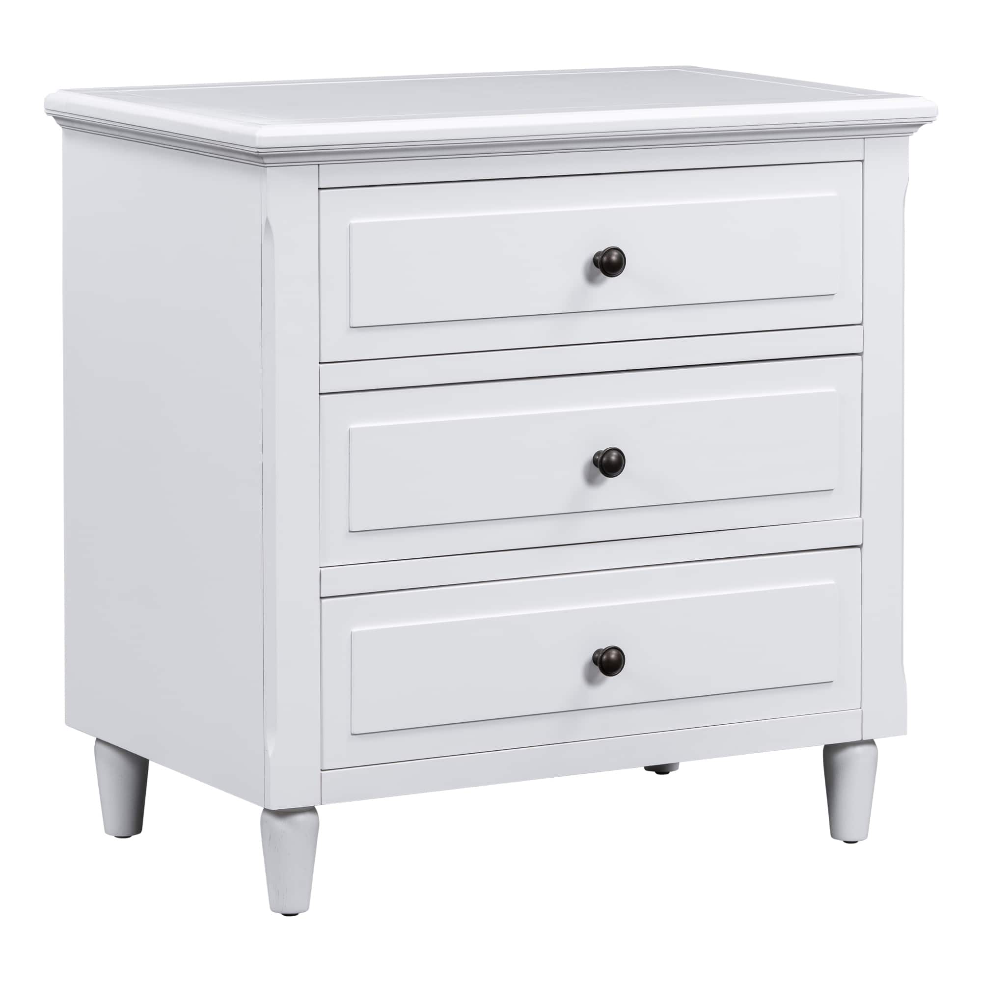 Spaco - Modern Nightstand with 3 Drawers, Smooth Gliding Rails, Metal Handle, Rubber Legs for Bedroom and Living Room - White