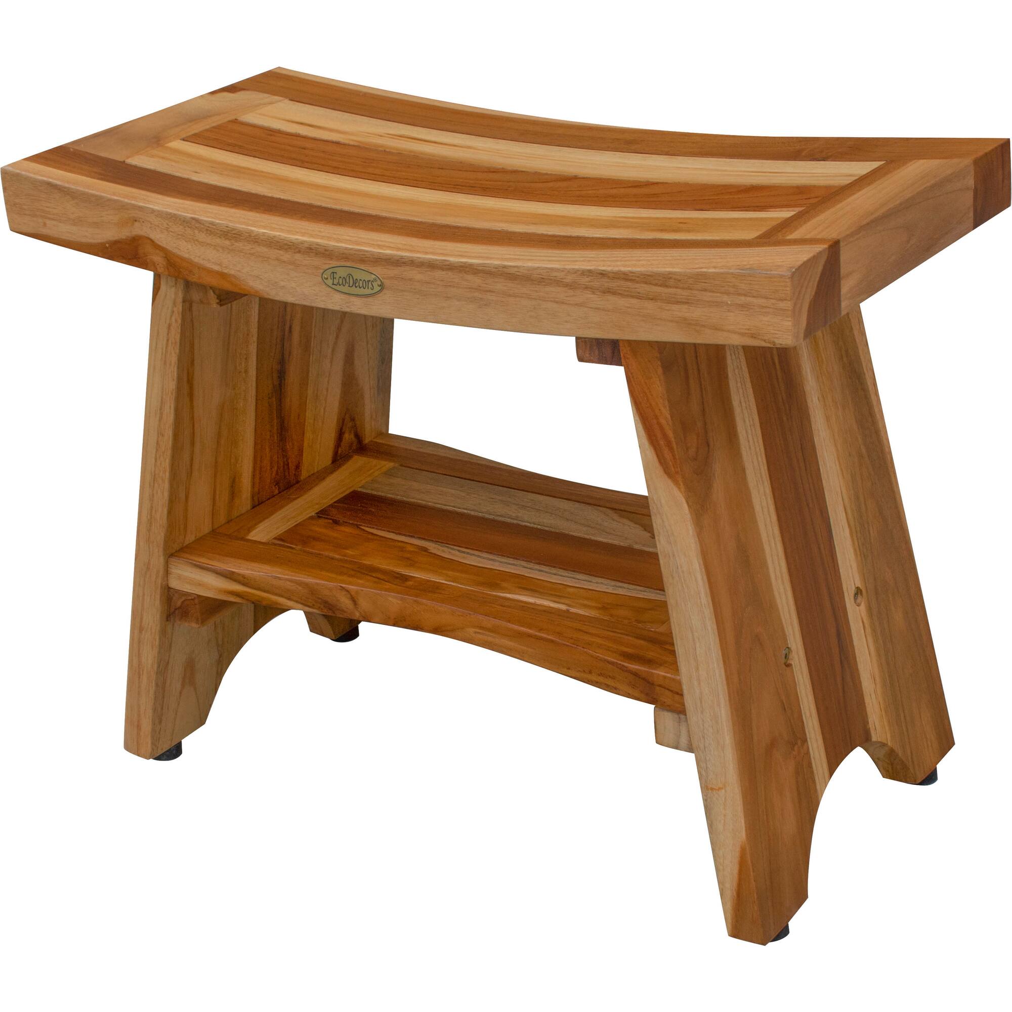 Angle. EcoDecors - EcoDecors EarthyTeak Serenity 24" Eastern Style Shower Bench With Shelf - EarthyTeak.