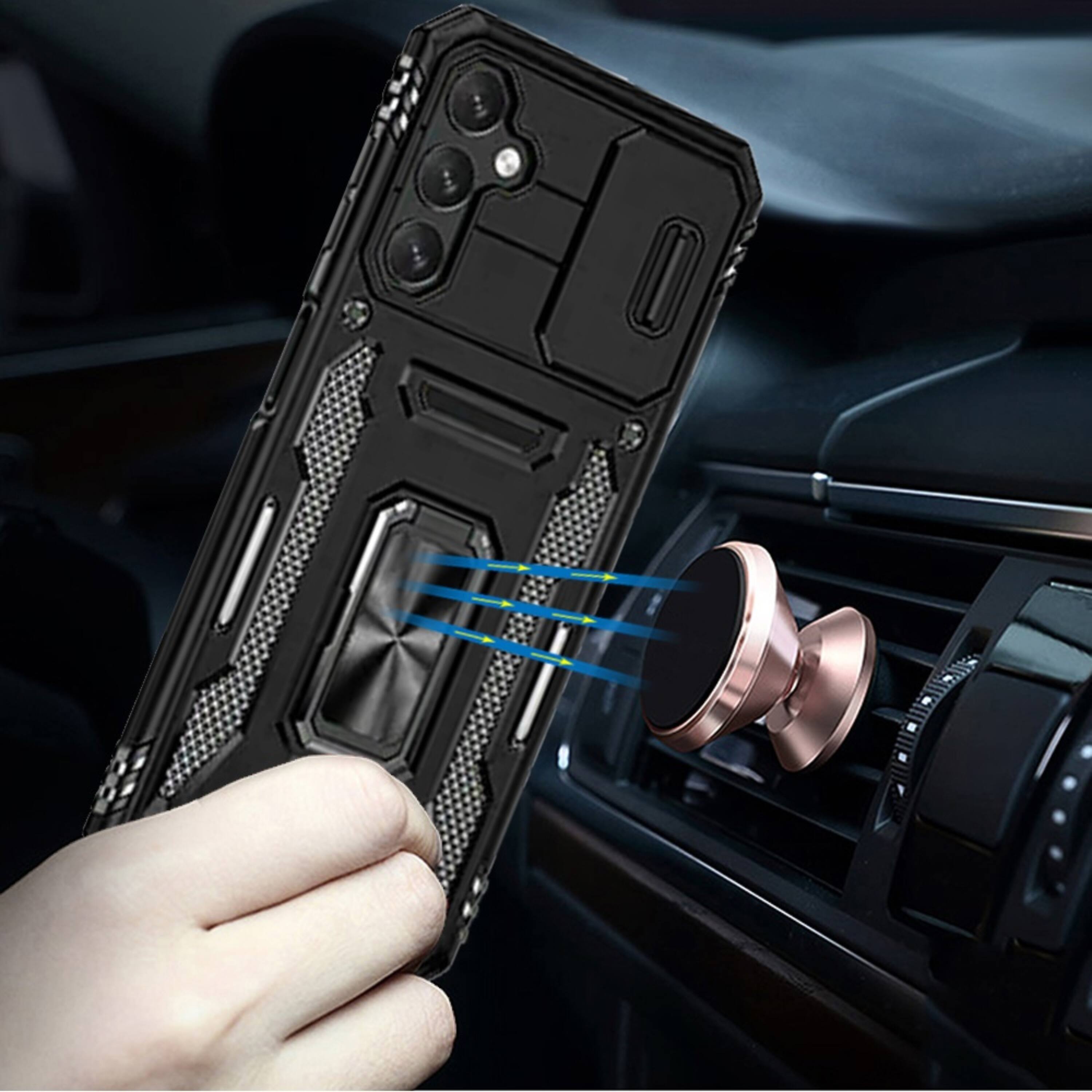 Angle. Kitcheniva - Dual Layer Sliding Camera Lens Ring Stand Case With Tempered Glass For Samsung A16 5G Black - Black.