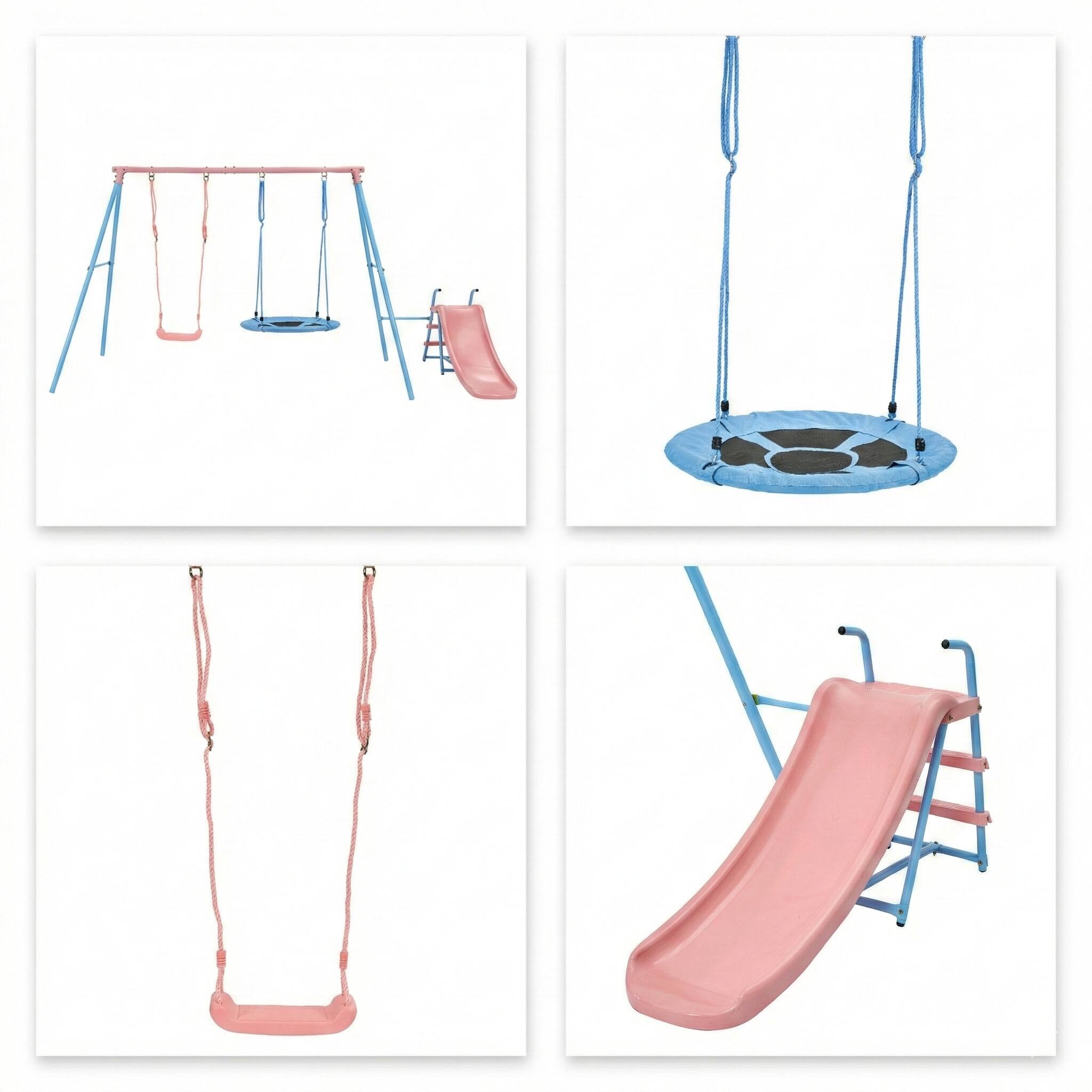 Alt View 2. Loheer - 10.83 ft Kids Swing Set with Slide and Two Swings - Blue+Pink.