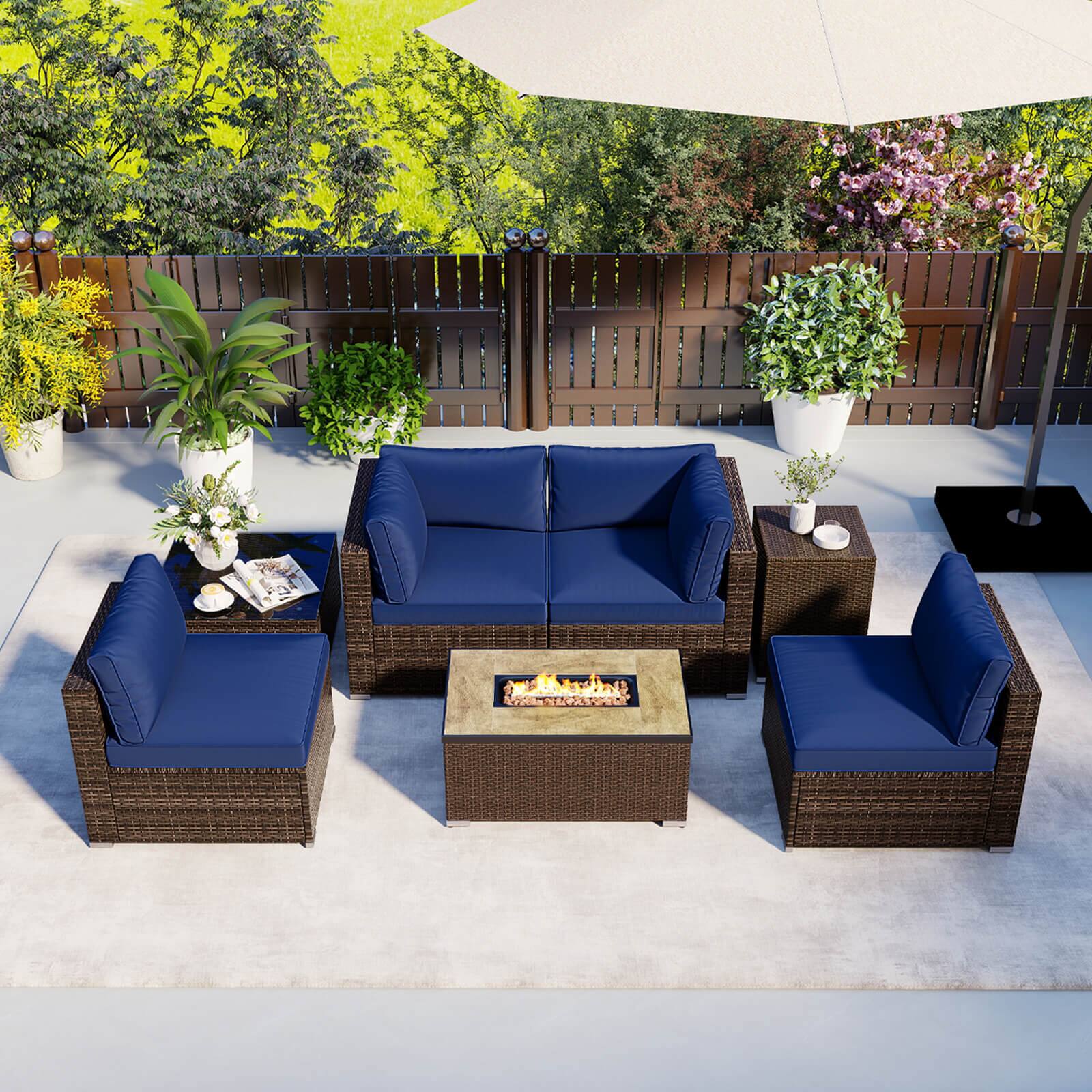 Alt View 1. Costway - Costway 7 Pieces Outdoor Furniture Set with 32" Fire Pit Table and Propane Tank Cover - Navy.