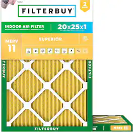 Filterbuy - 20x25x1 MERV 11 Pet & Allergy Defense, Electrostatic Pleated HVAC AC Furnace Air Filters Replacement (2-Pack) - Gold