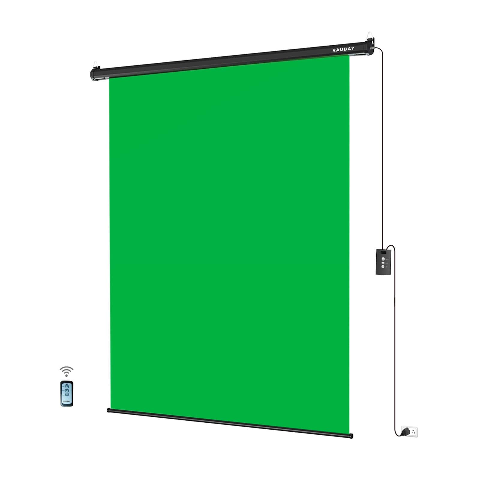 RAUBAY - 5′ x 7.2′ Motorized Pull Down Green Screen Collapsible Wall-Mount Background
