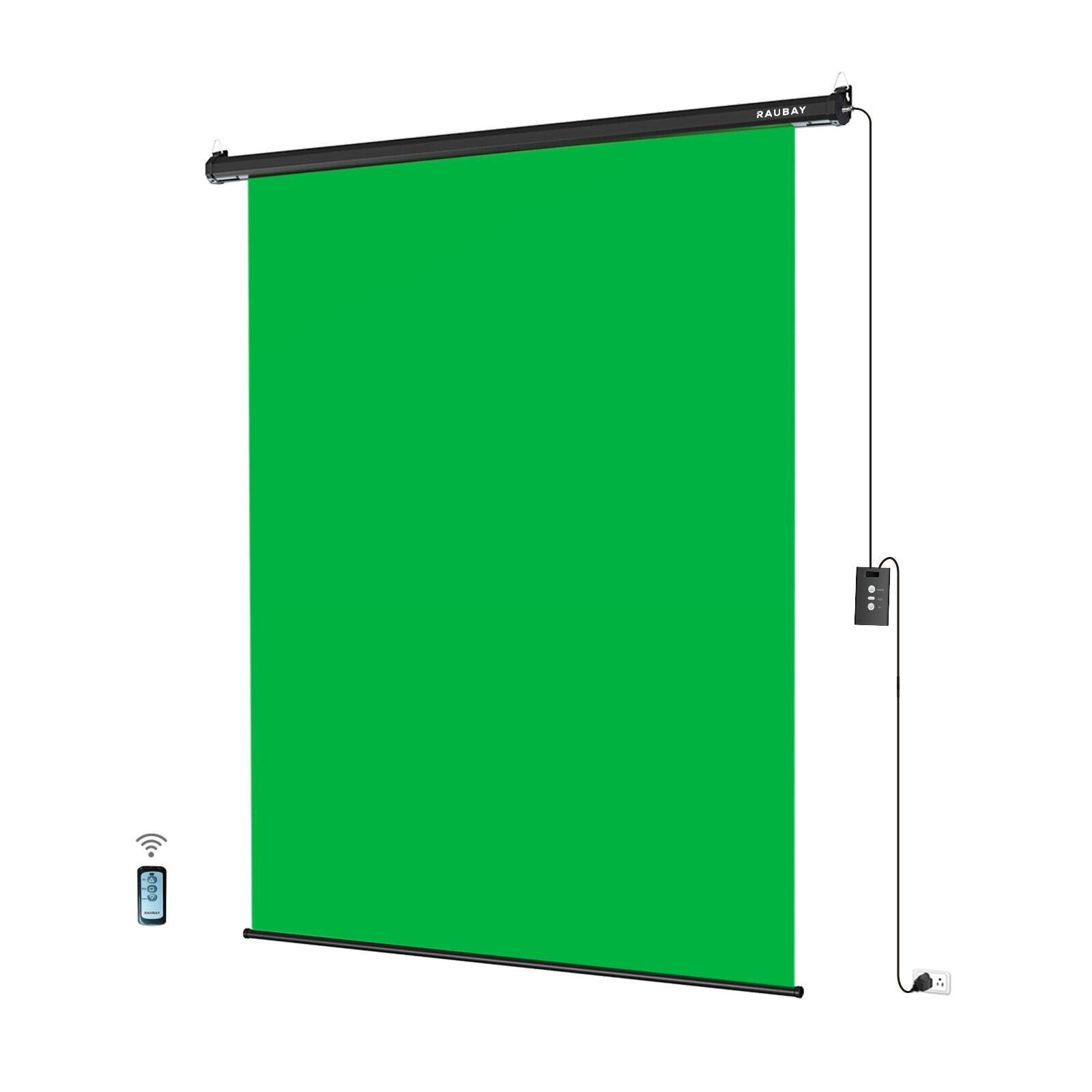 Front. RAUBAY - 5′ x 7.2′ Motorized Pull Down Green Screen Collapsible Wall-Mount Background.