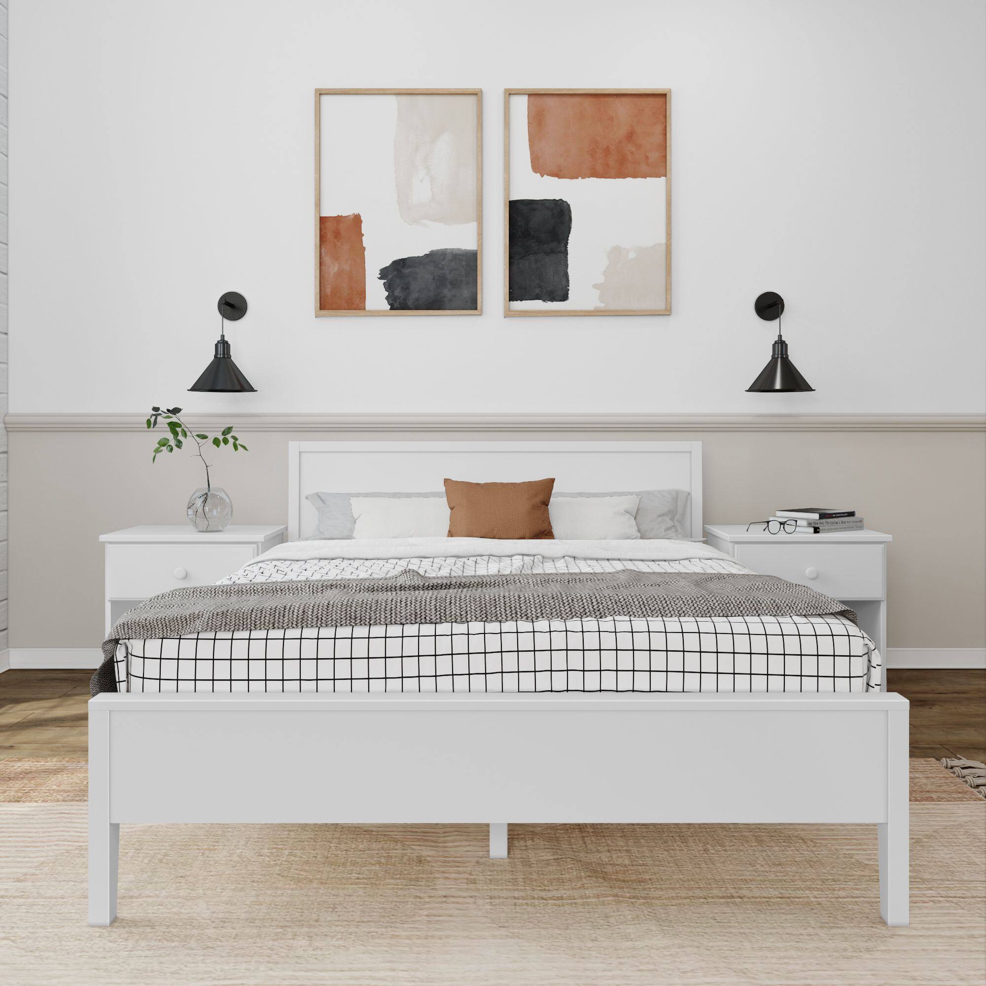 Alt View 1. Plank+Beam - Queen-Size Bed with Panel Headboard, White - White.