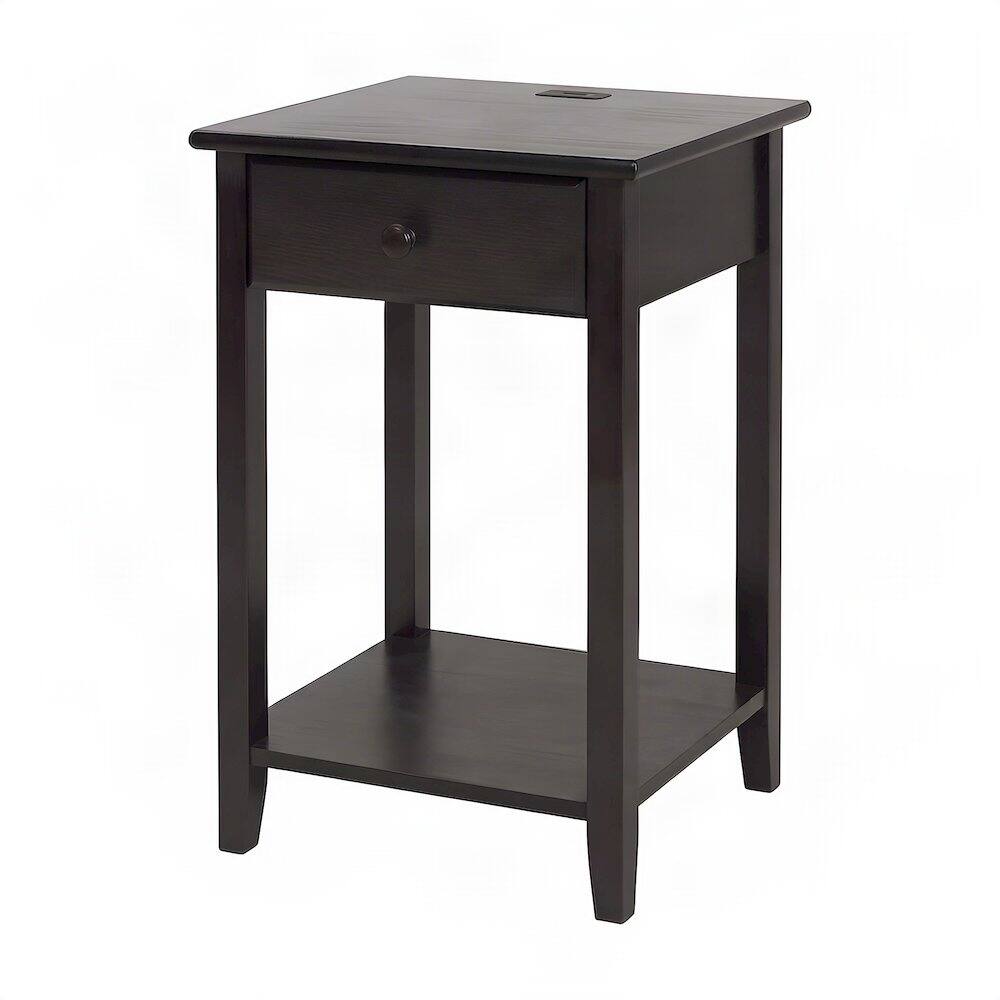 Alt View 4. FurniFact - Espresso Night Stand with Usb Port and Solid Wood Design - Espresso.