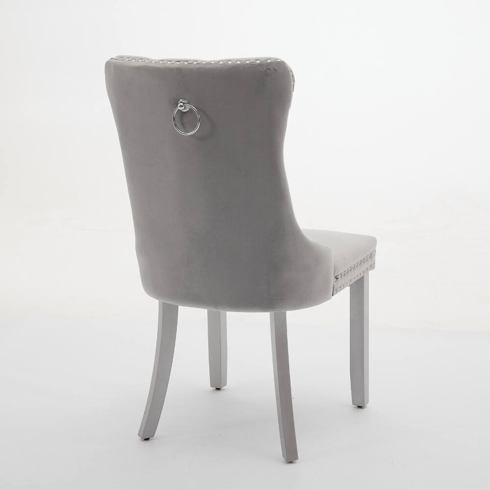 Alt View 1. Loheer - Loheer Velvet Dining Chairs Set of 2 Tufted Solid Wood Light Gray - Light Gray.