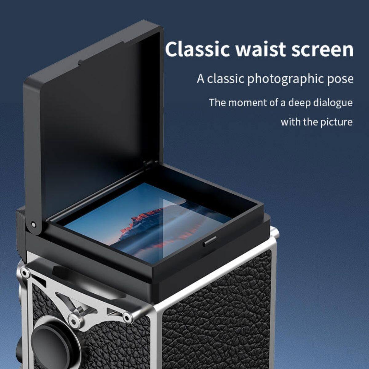 Classic waist screen  
A classic photographic pose  
The moment of a deep dialogue with the picture